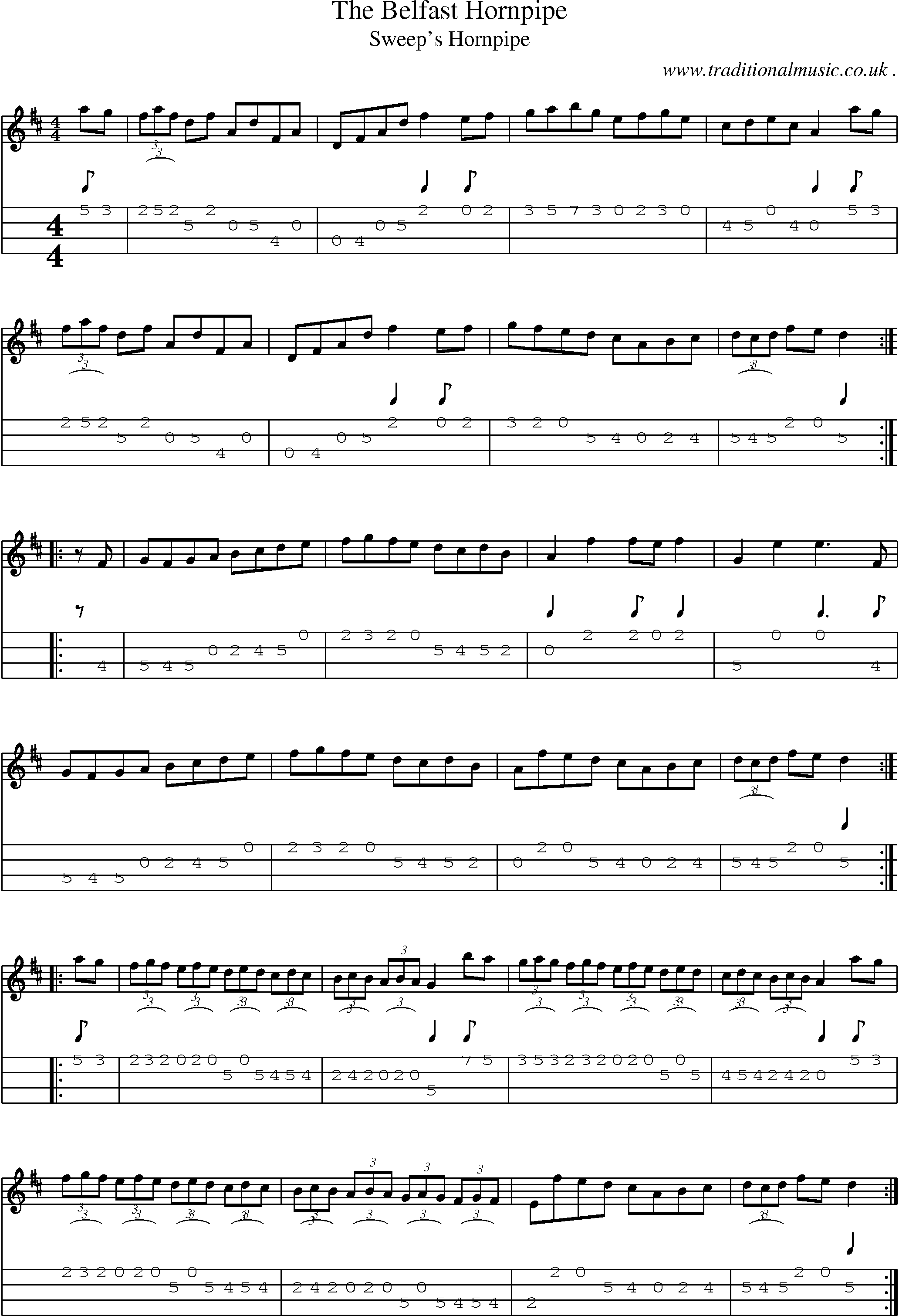 Sheet-Music and Mandolin Tabs for The Belfast Hornpipe