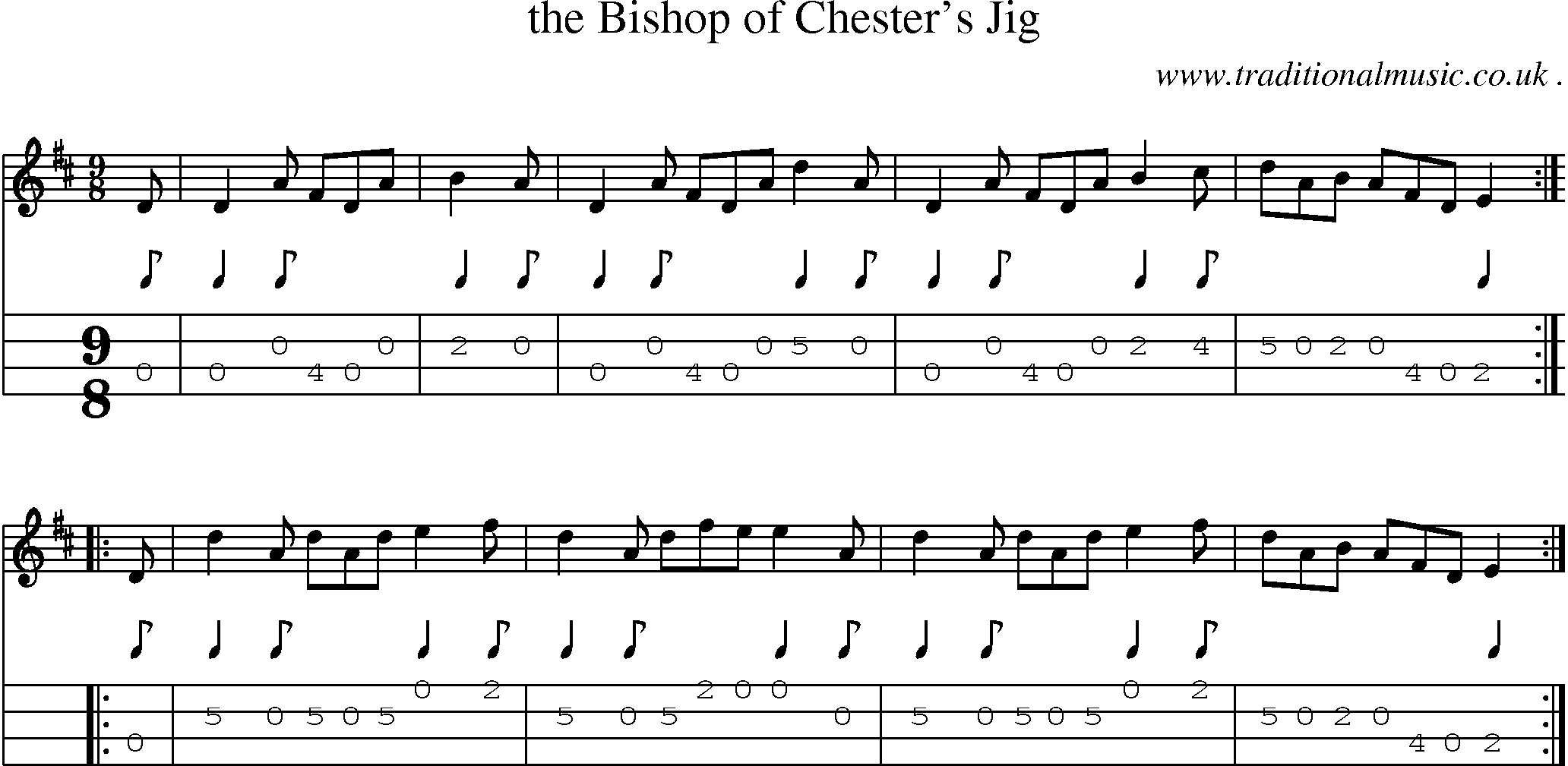 Sheet-Music and Mandolin Tabs for The Bishop Of Chesters Jig
