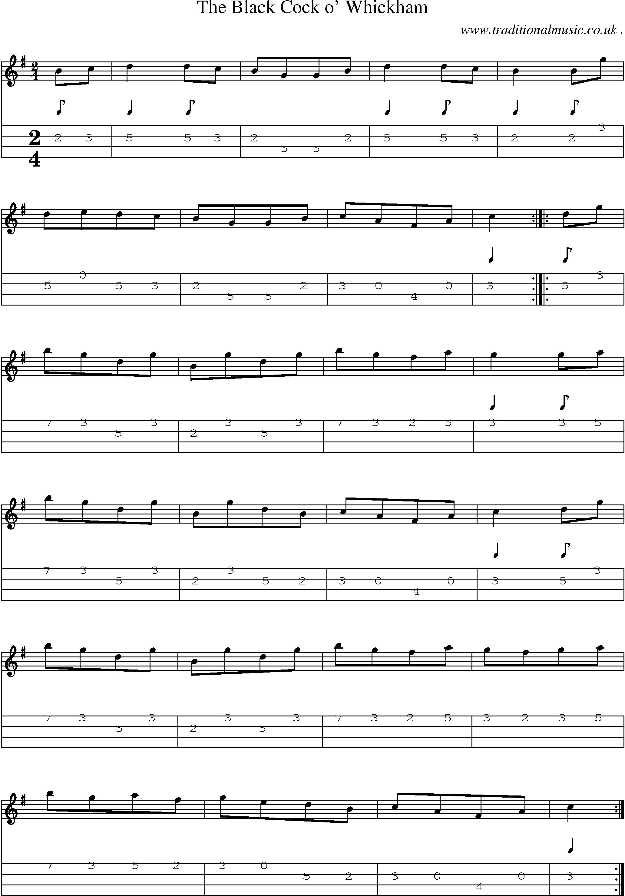Sheet-Music and Mandolin Tabs for The Black Cock O Whickham