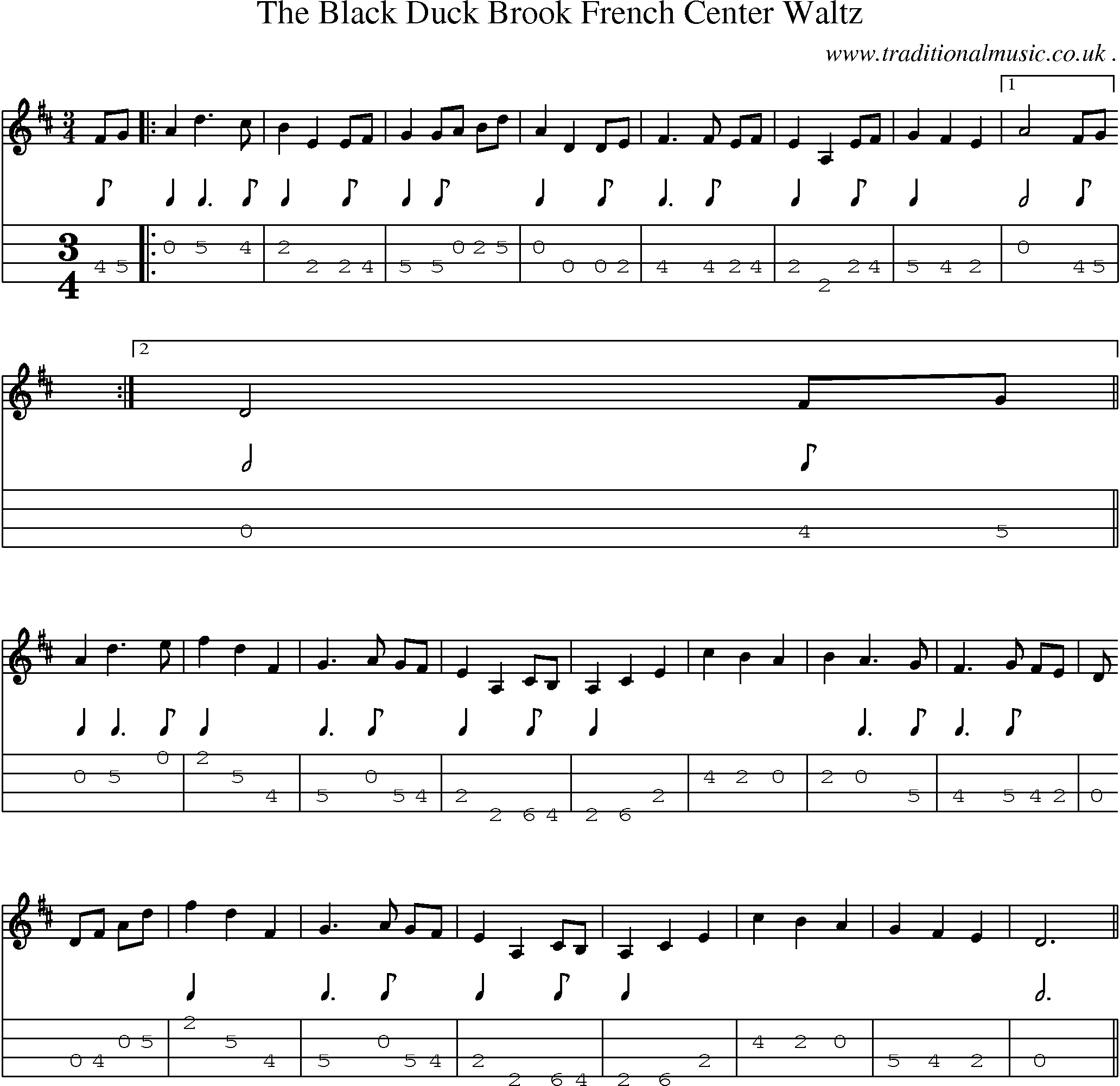 Sheet-Music and Mandolin Tabs for The Black Duck Brook French Center Waltz