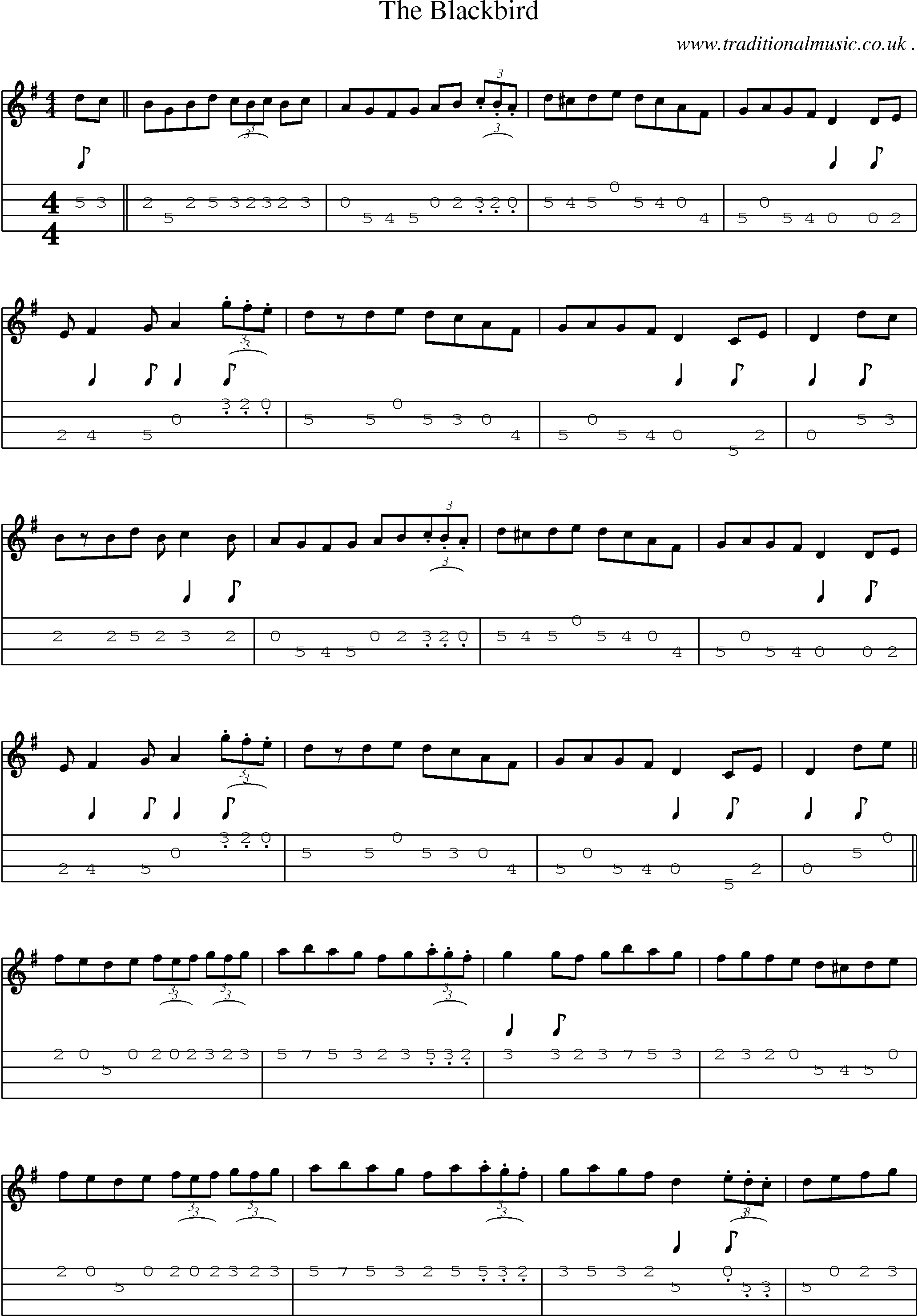 Sheet-Music and Mandolin Tabs for The Blackbird