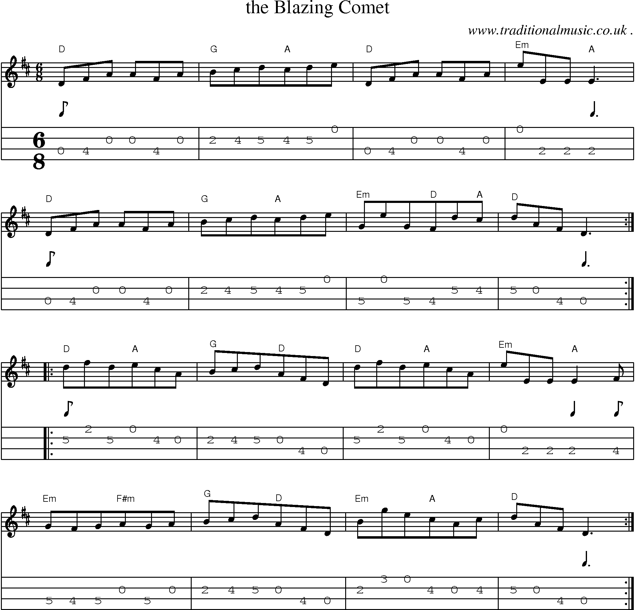 Sheet-Music and Mandolin Tabs for The Blazing Comet