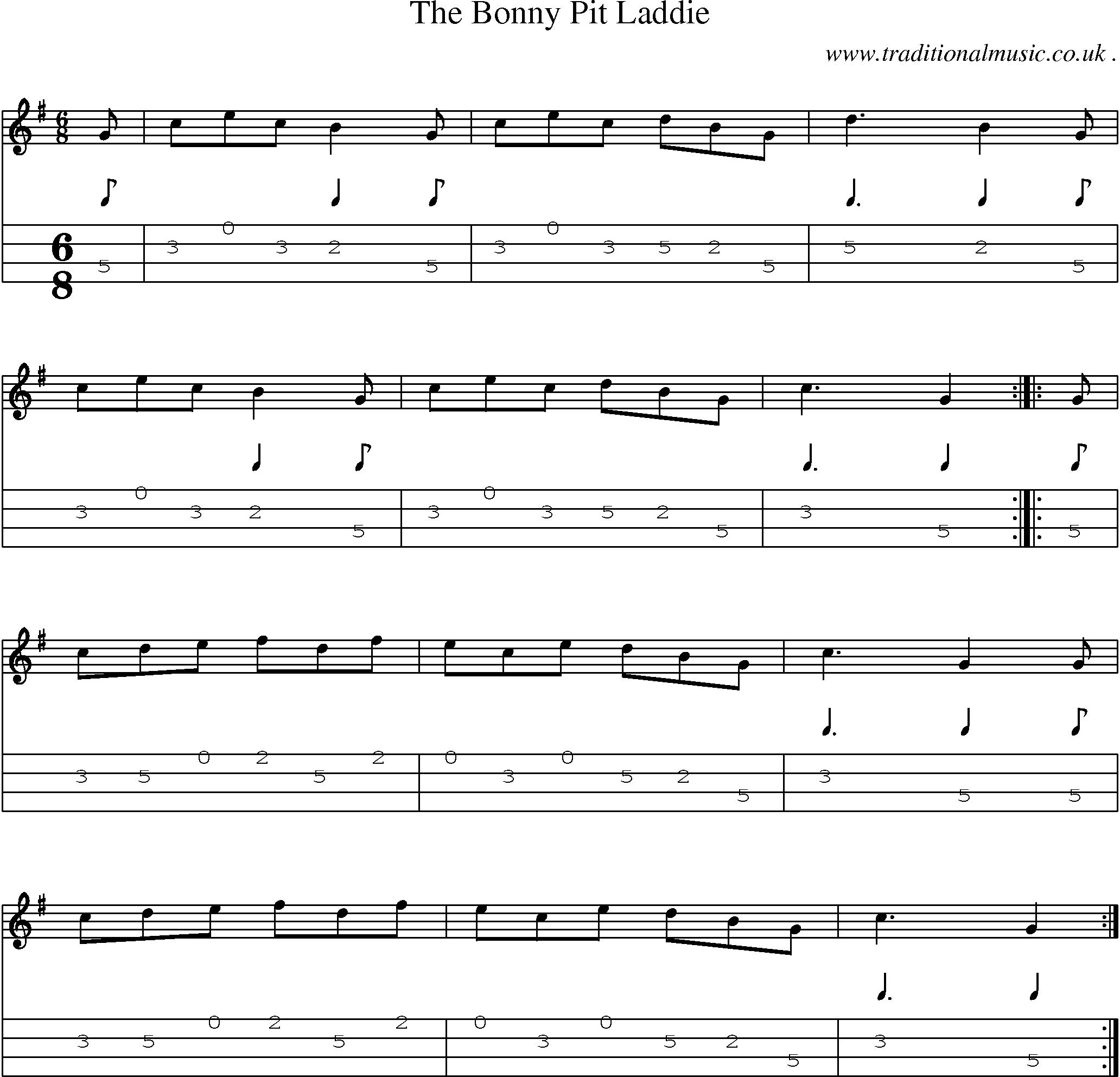 Sheet-Music and Mandolin Tabs for The Bonny Pit Laddie