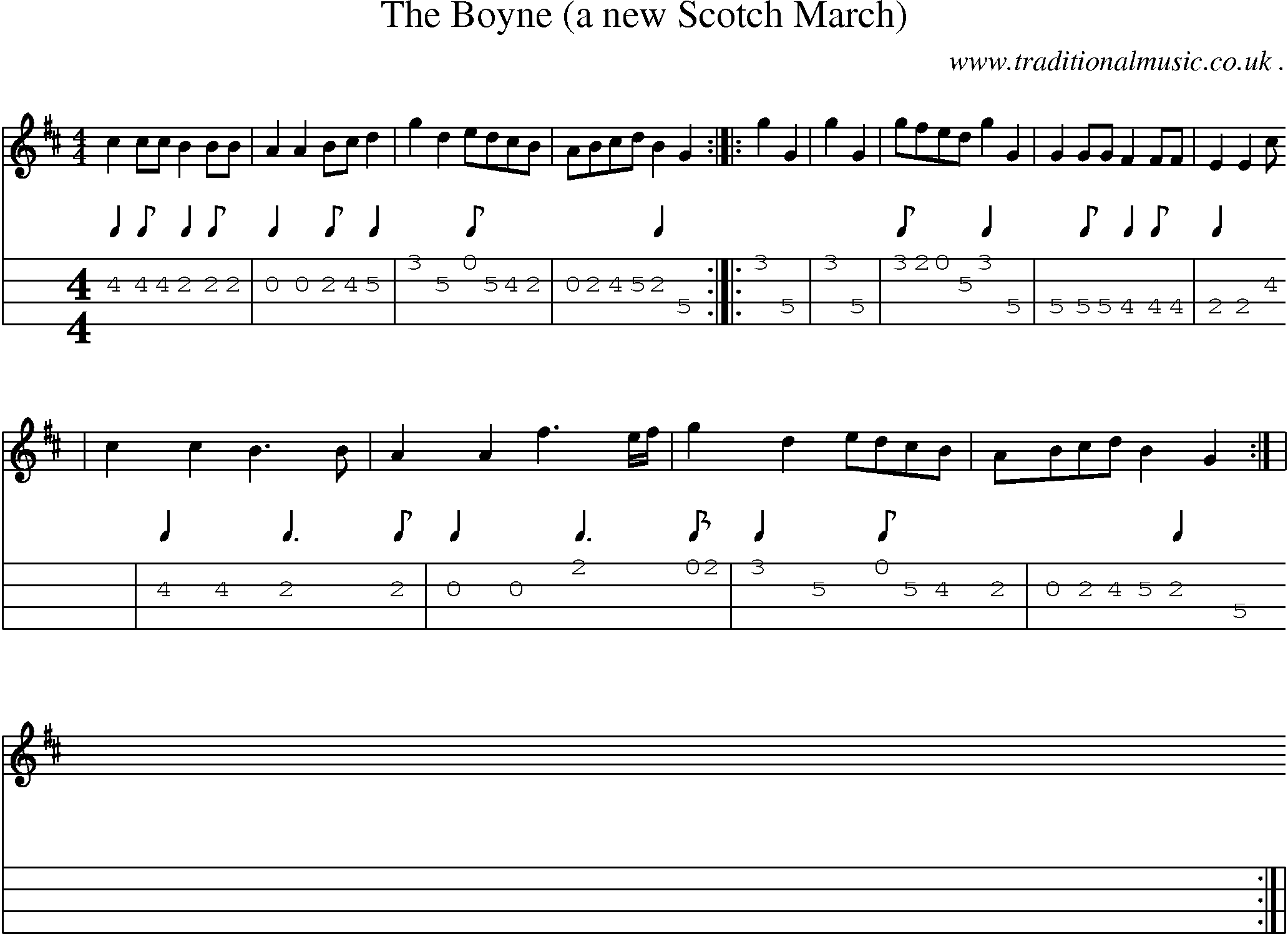 Sheet-Music and Mandolin Tabs for The Boyne (a New Scotch March)
