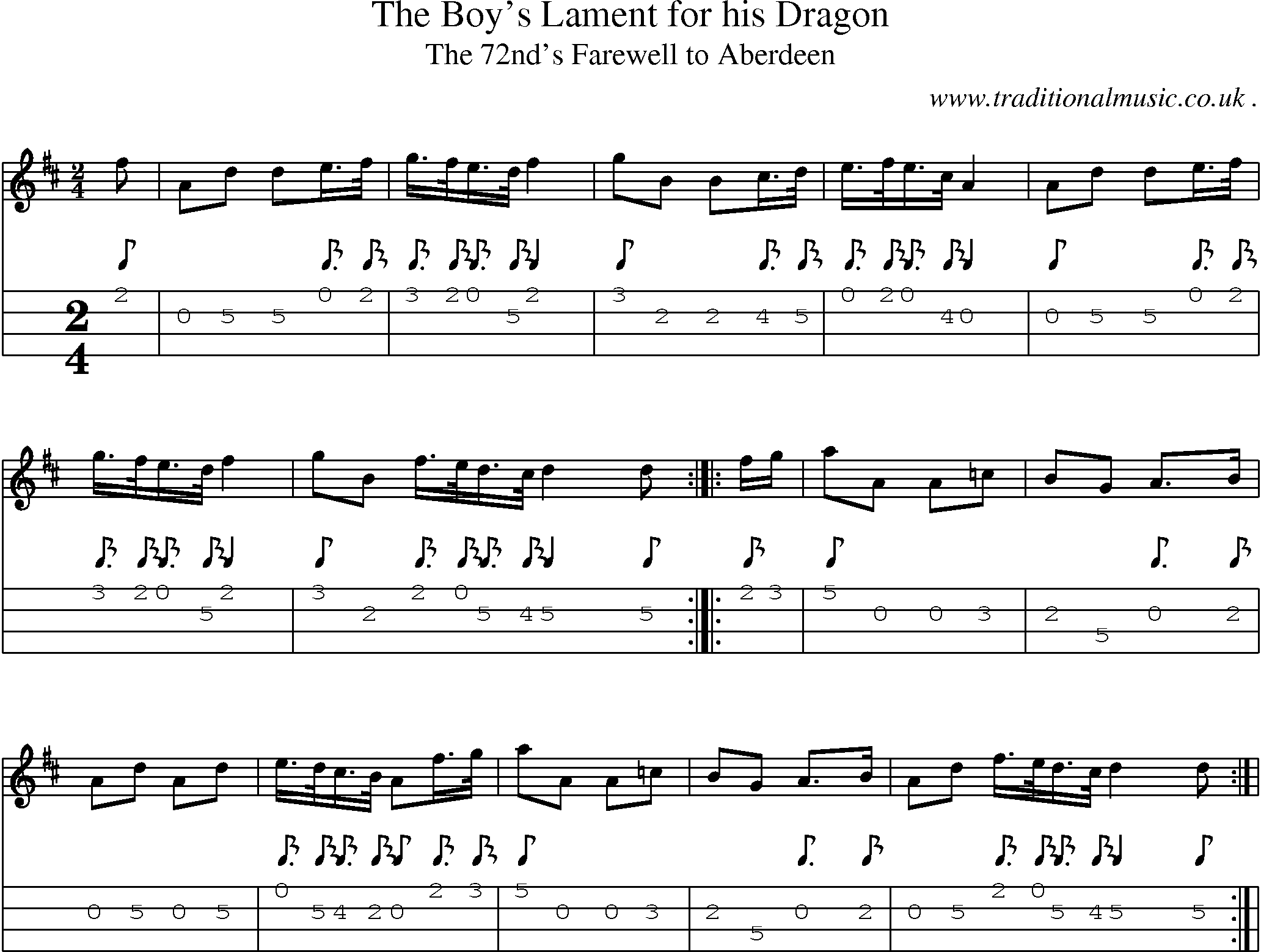 Sheet-Music and Mandolin Tabs for The Boys Lament For His Dragon