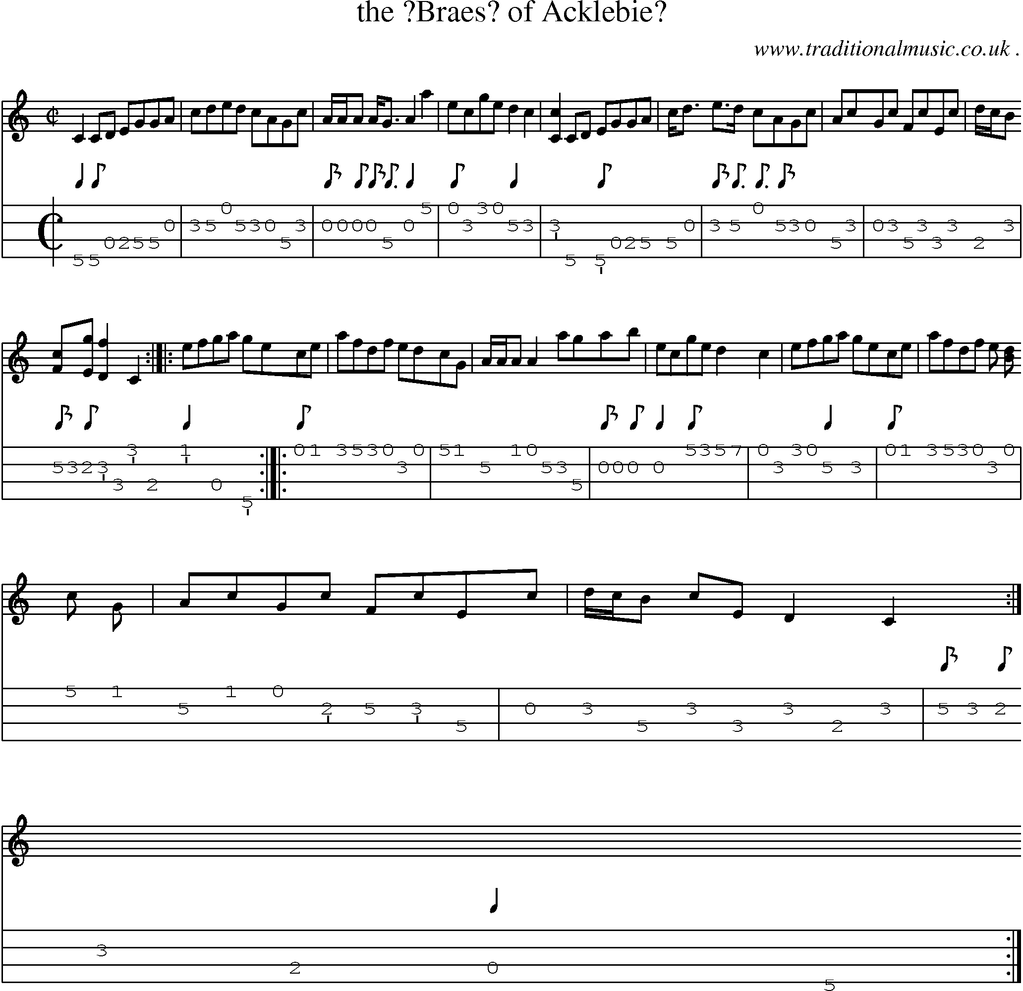 Sheet-Music and Mandolin Tabs for The Braes Of Acklebie