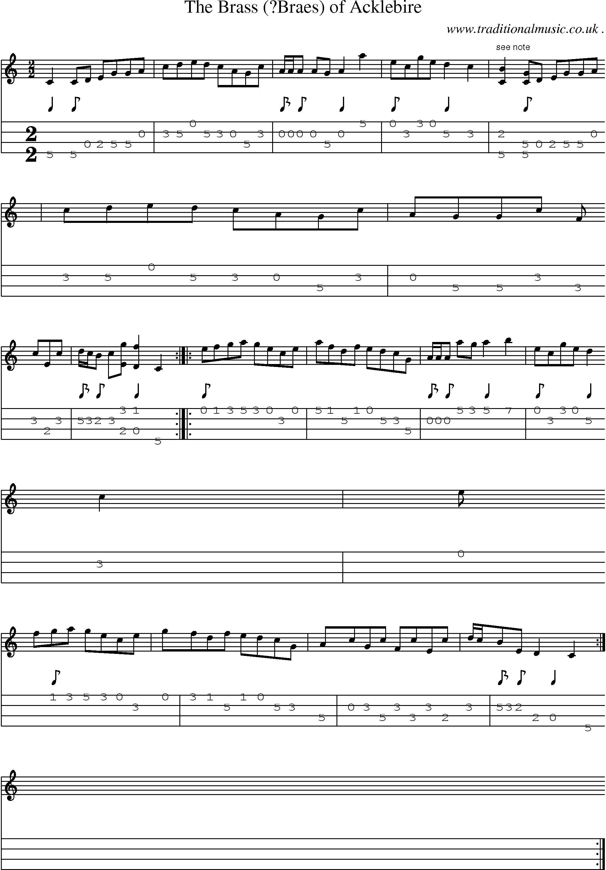 Sheet-Music and Mandolin Tabs for The Brass (braes) Of Acklebire