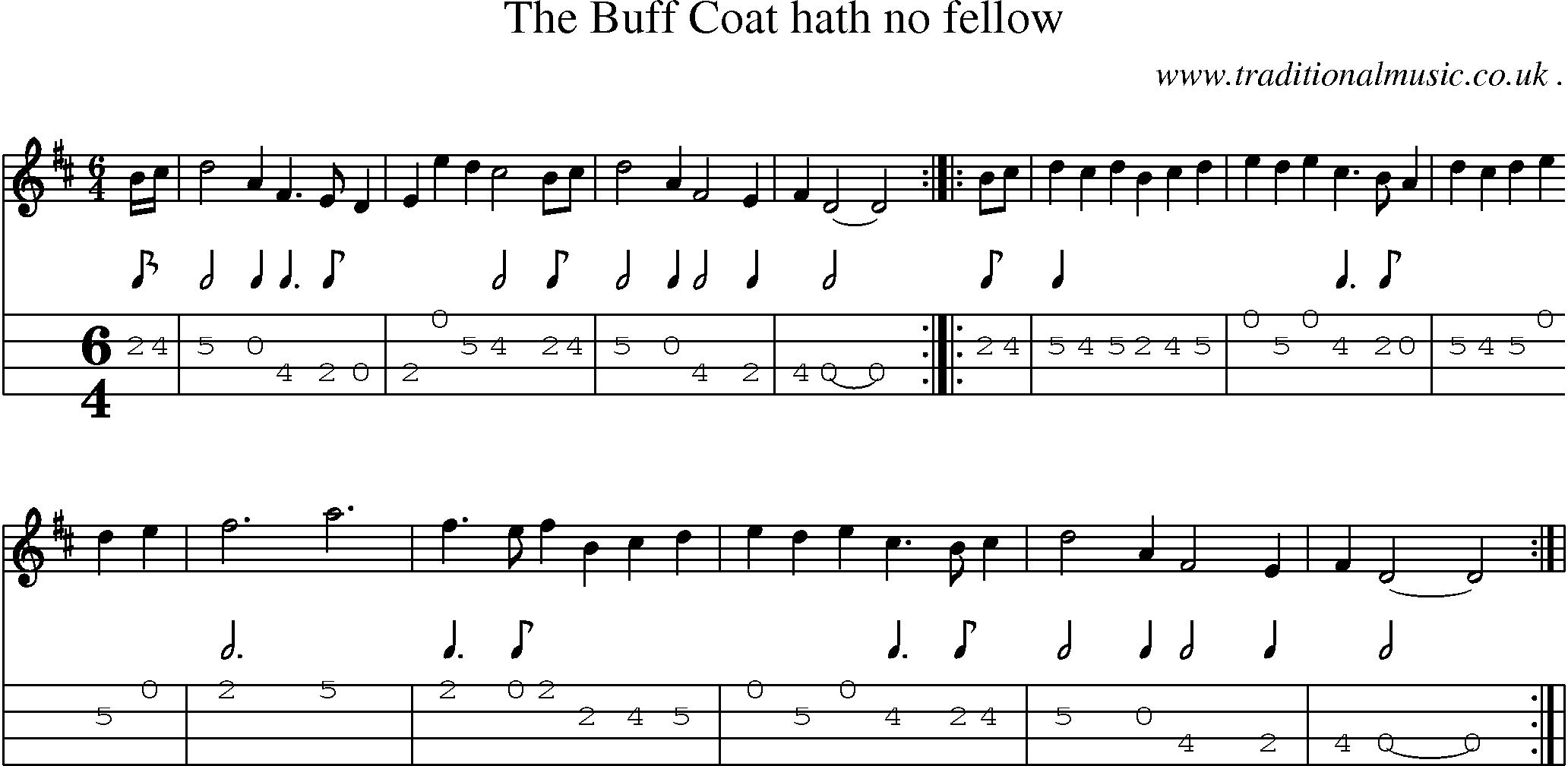 Sheet-Music and Mandolin Tabs for The Buff Coat Hath No Fellow