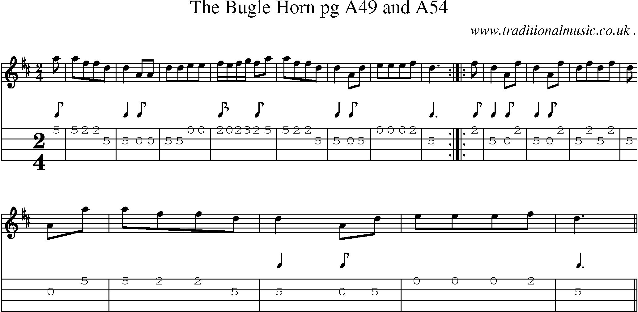 Sheet-Music and Mandolin Tabs for The Bugle Horn Pg A49 And A54