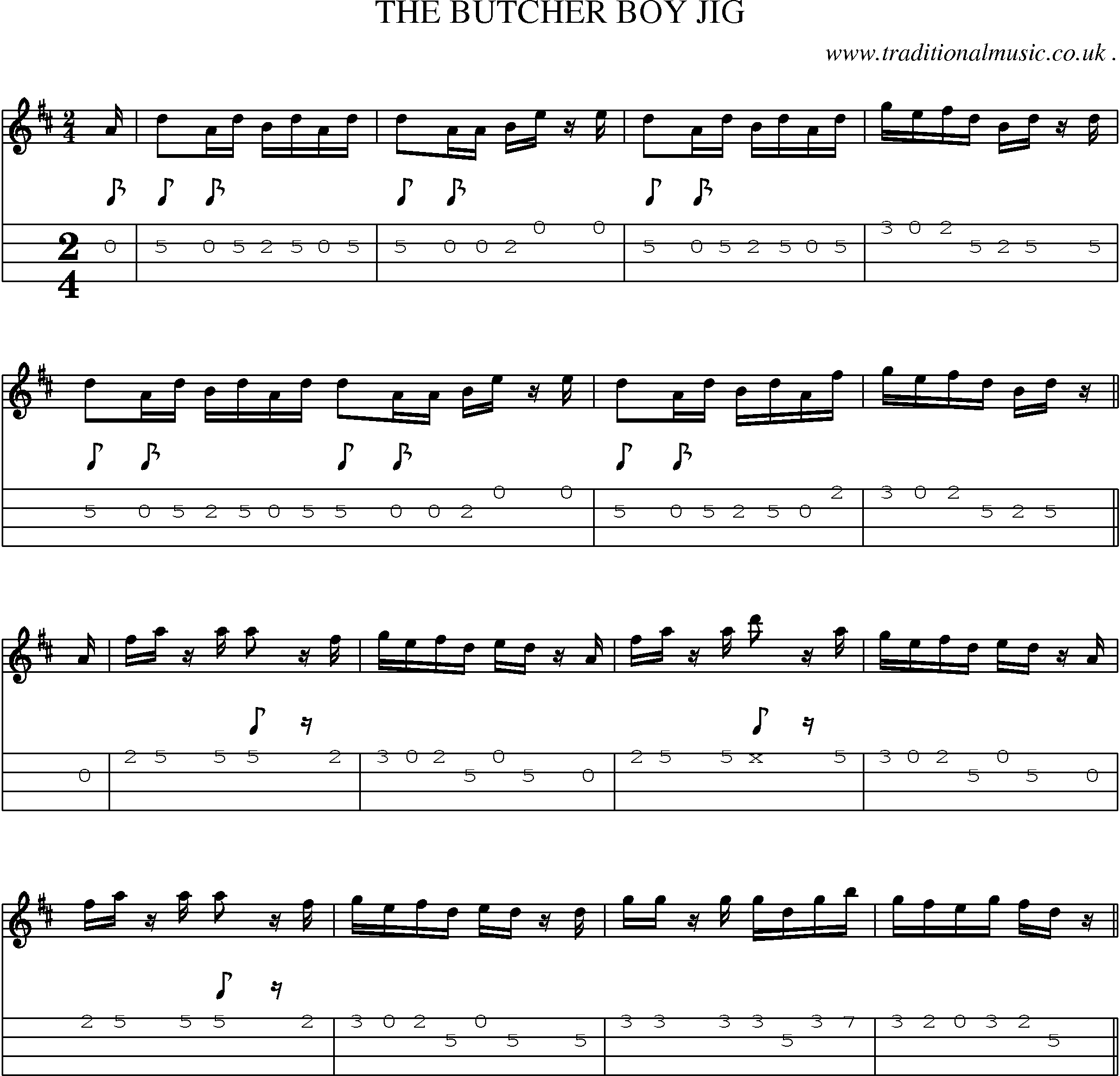 Sheet-Music and Mandolin Tabs for The Butcher Boy Jig