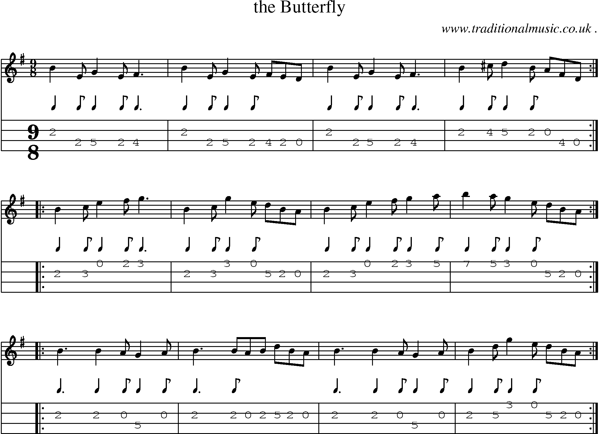 Sheet-Music and Mandolin Tabs for The Butterfly