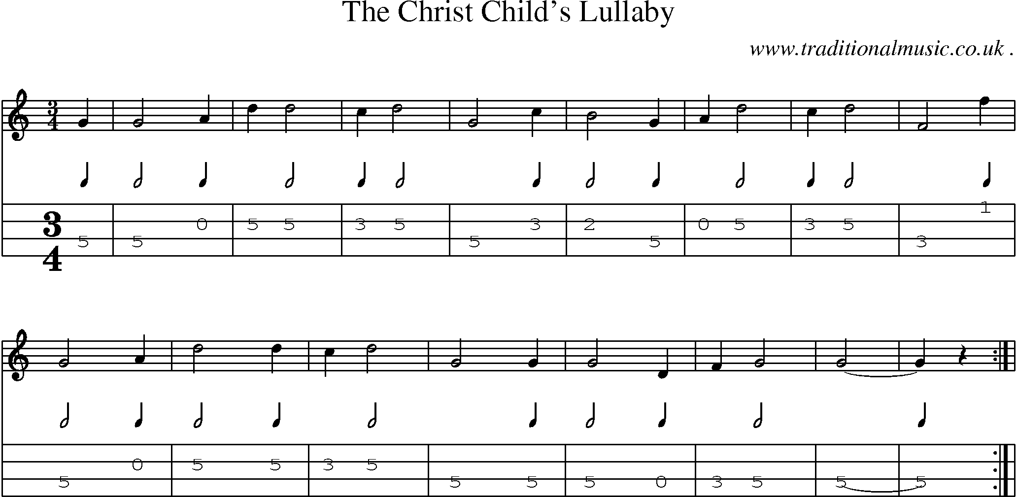 Sheet-Music and Mandolin Tabs for The Christ Childs Lullaby