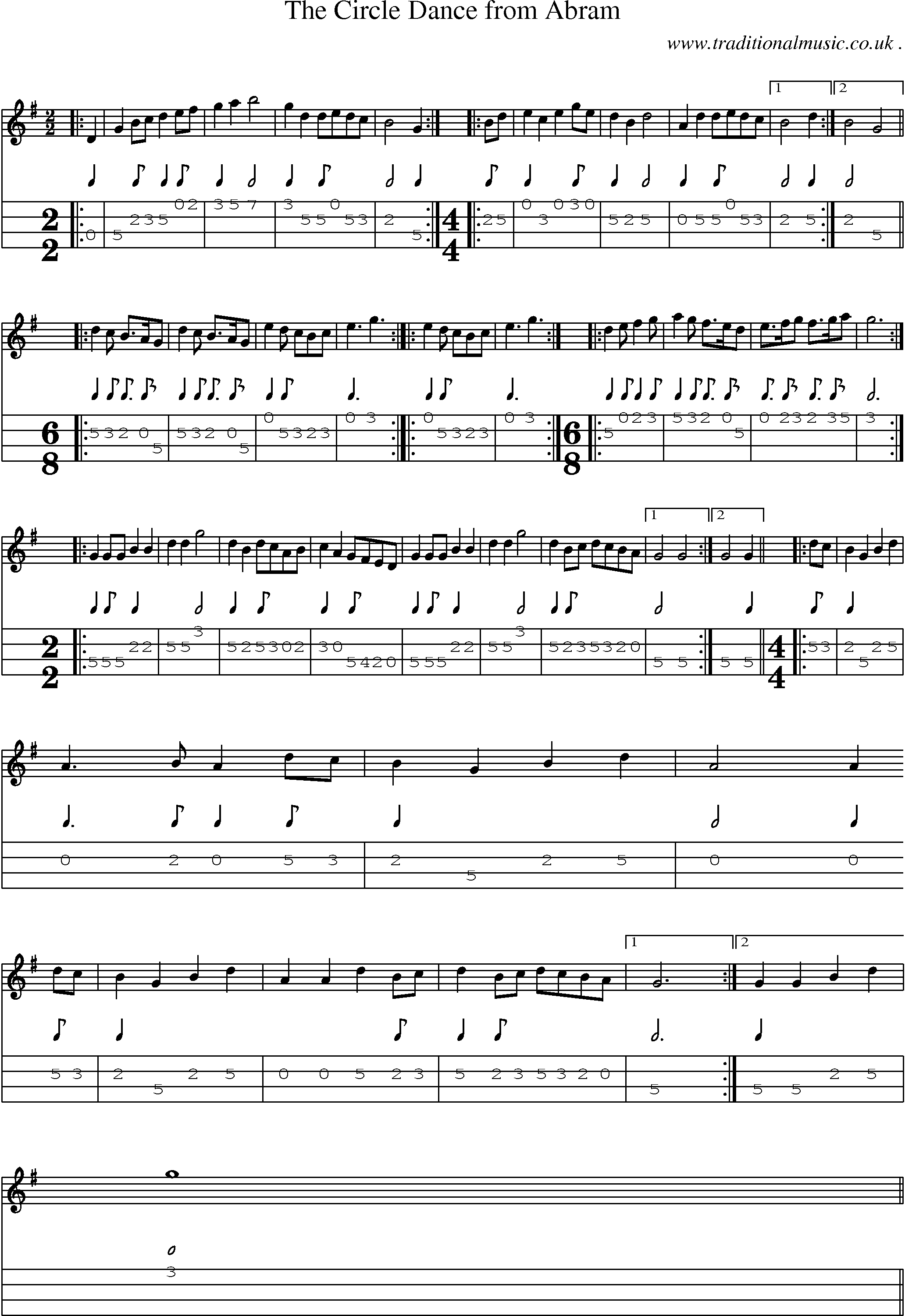 Sheet-Music and Mandolin Tabs for The Circle Dance From Abram