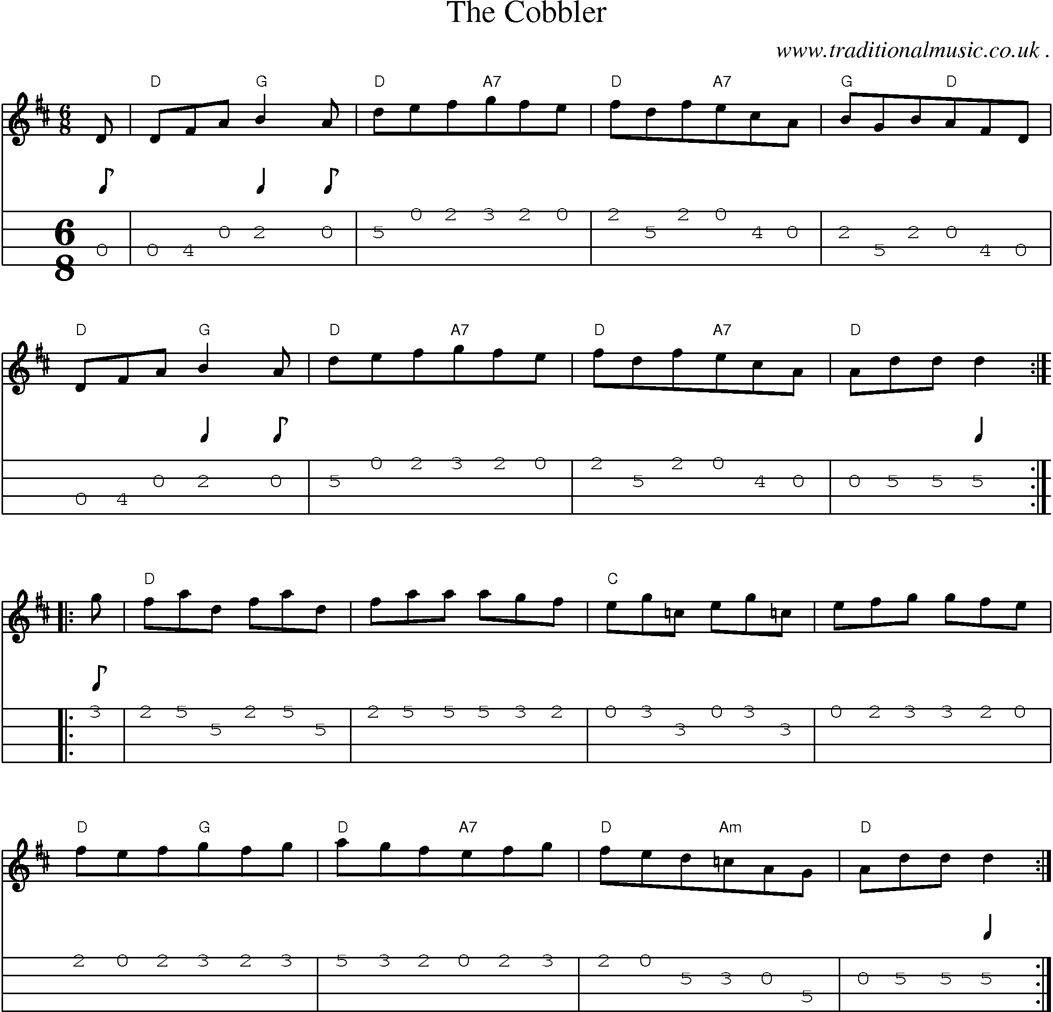 Sheet-Music and Mandolin Tabs for The Cobbler