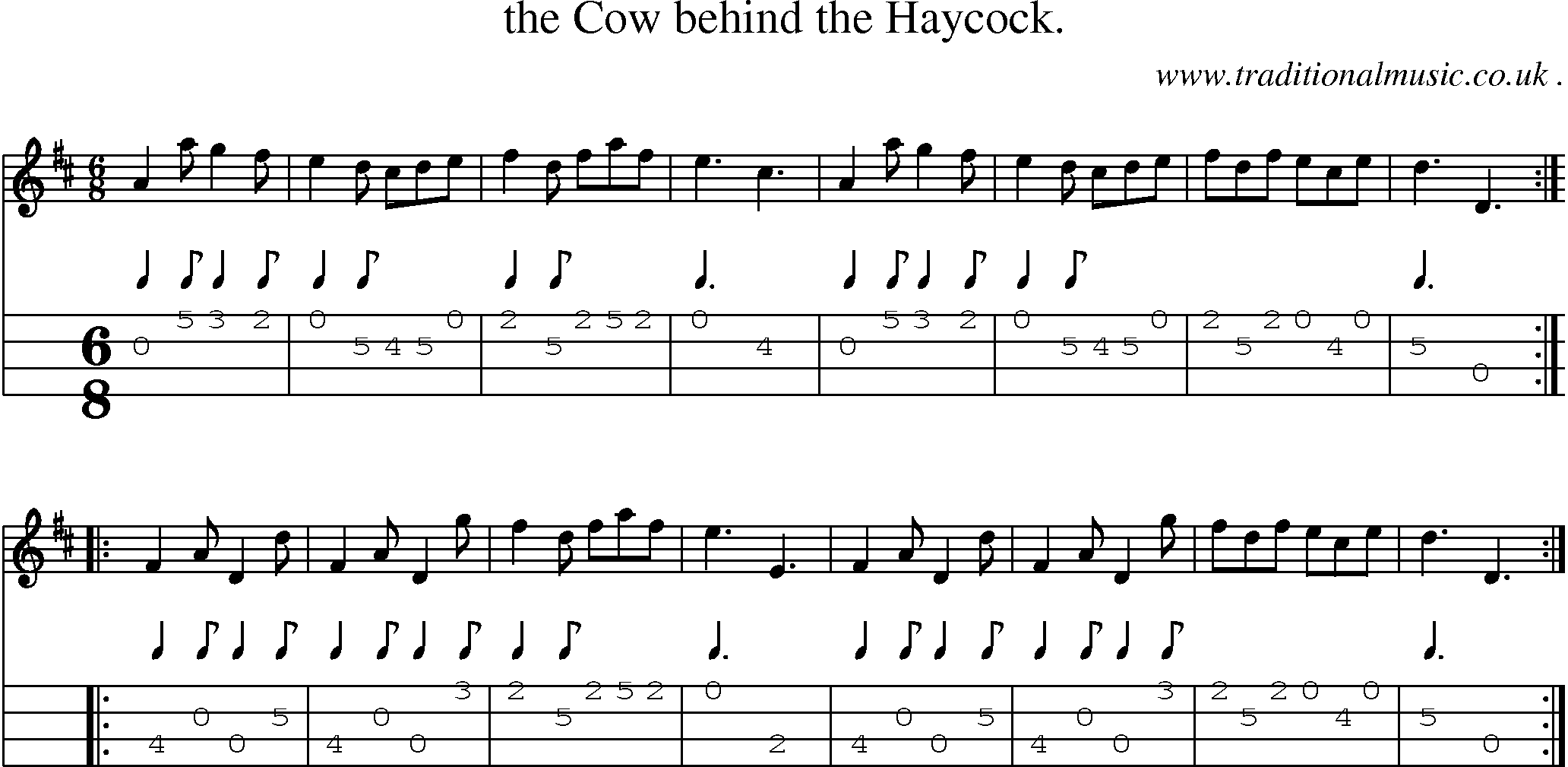 Sheet-Music and Mandolin Tabs for The Cow Behind The Haycock