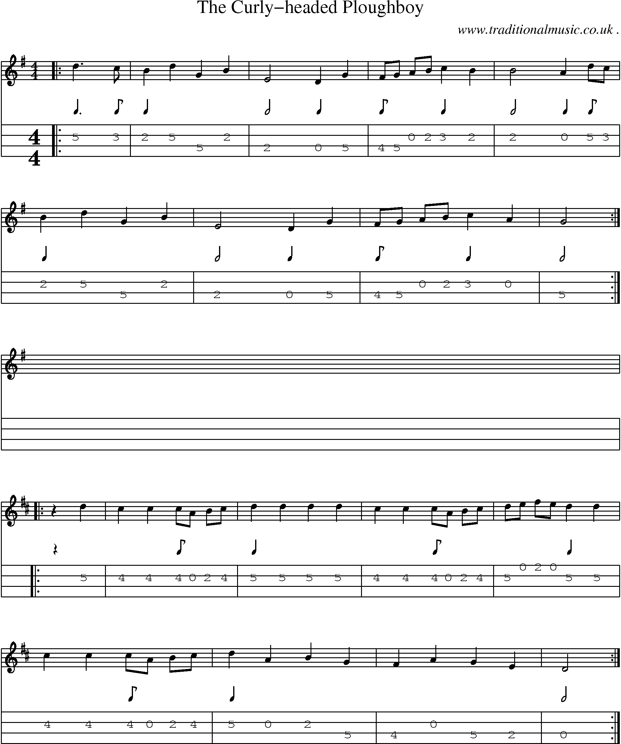 Sheet-Music and Mandolin Tabs for The Curly-headed Ploughboy