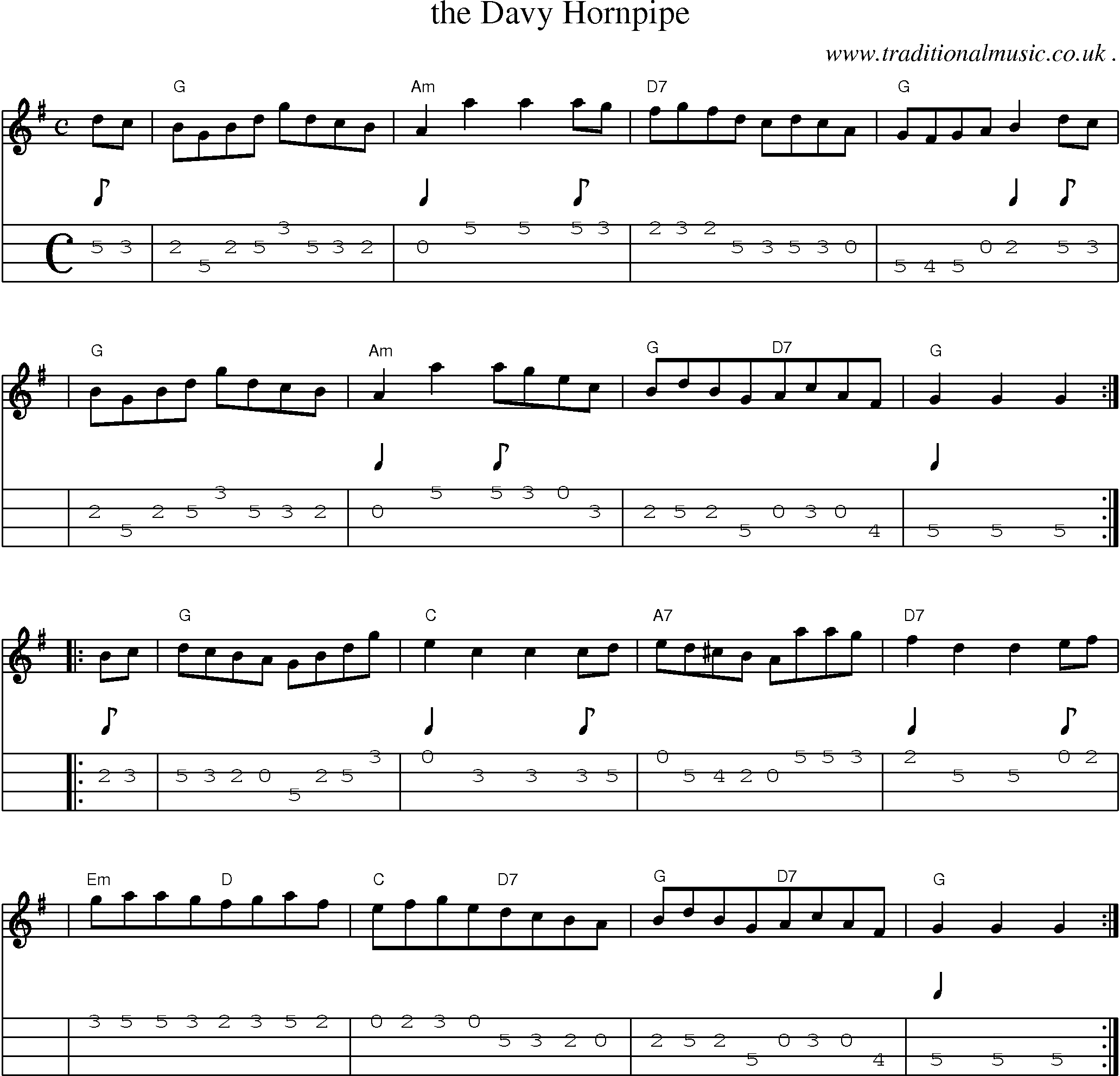Sheet-Music and Mandolin Tabs for The Davy Hornpipe