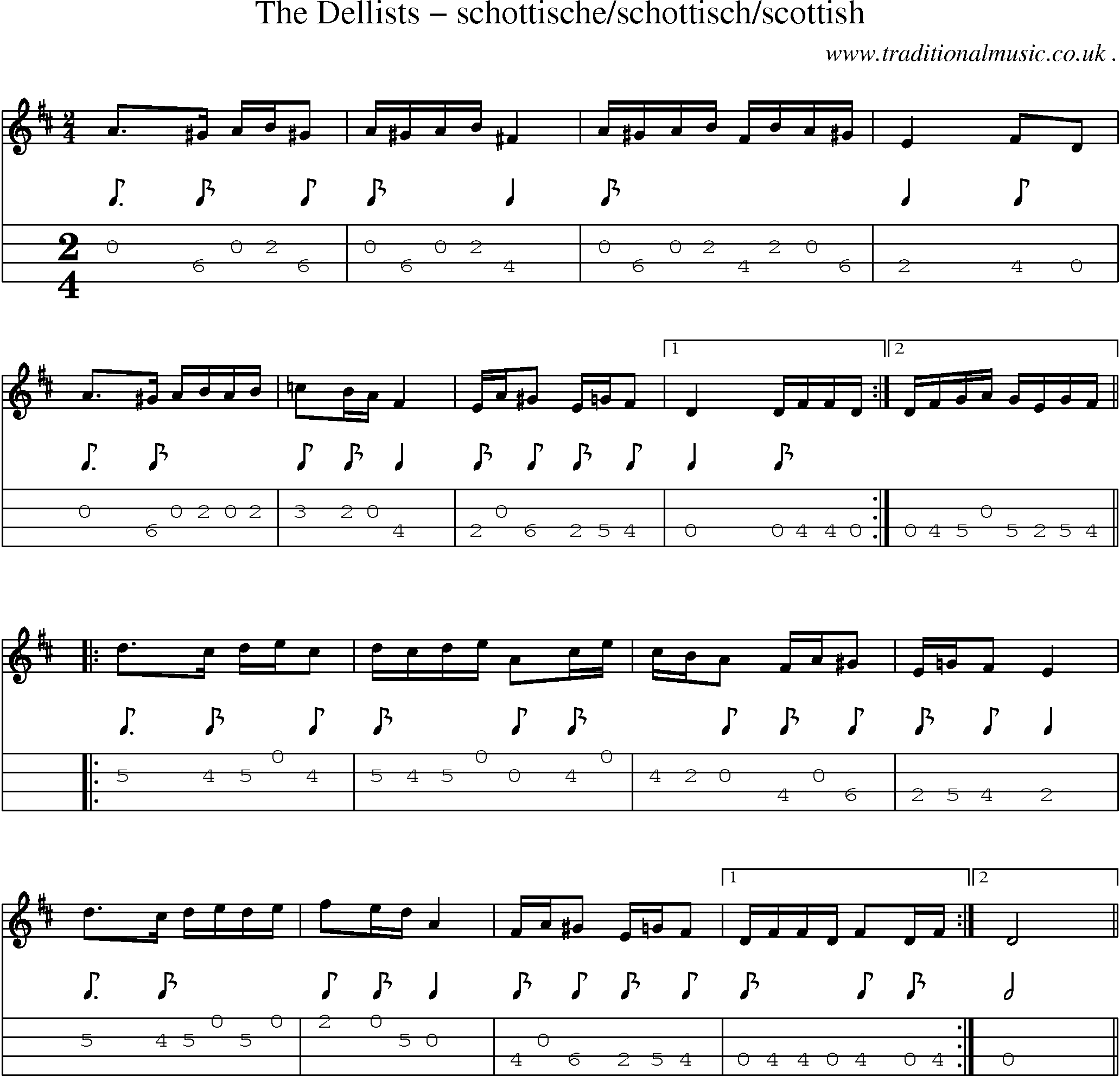 Sheet-Music and Mandolin Tabs for The Dellists Schottischeschottischscottish
