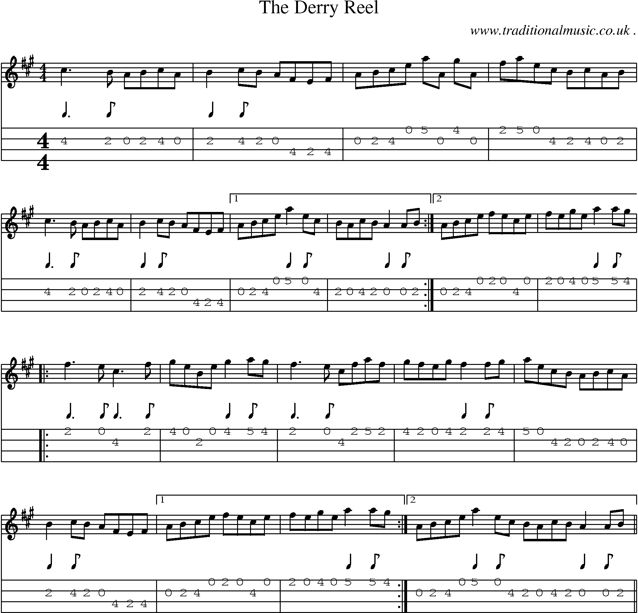 Sheet-Music and Mandolin Tabs for The Derry Reel