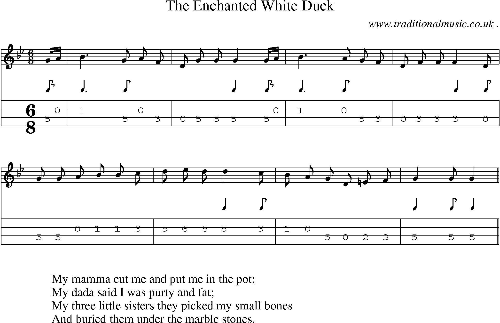 Sheet-Music and Mandolin Tabs for The Enchanted White Duck