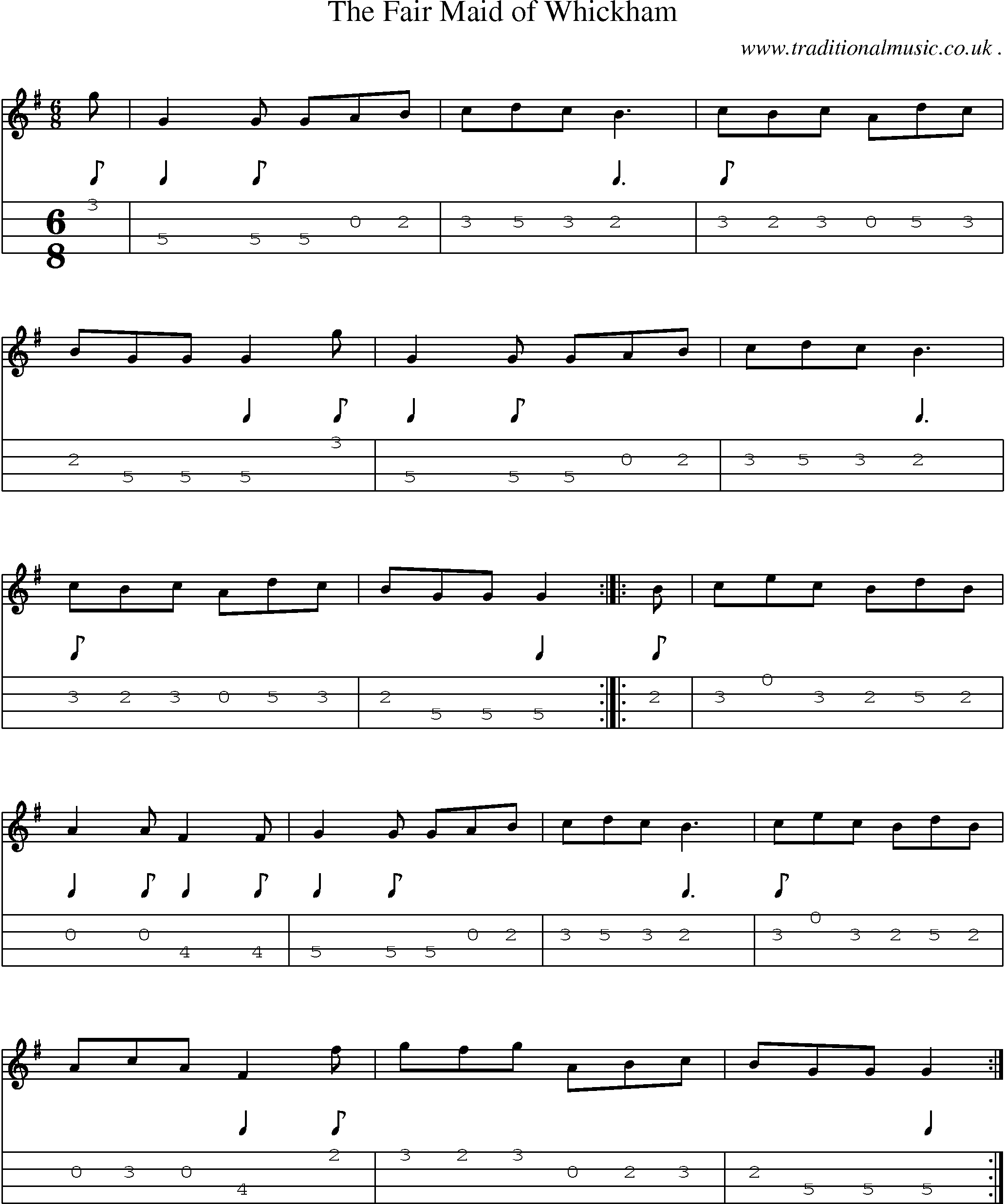 Sheet-Music and Mandolin Tabs for The Fair Maid Of Whickham
