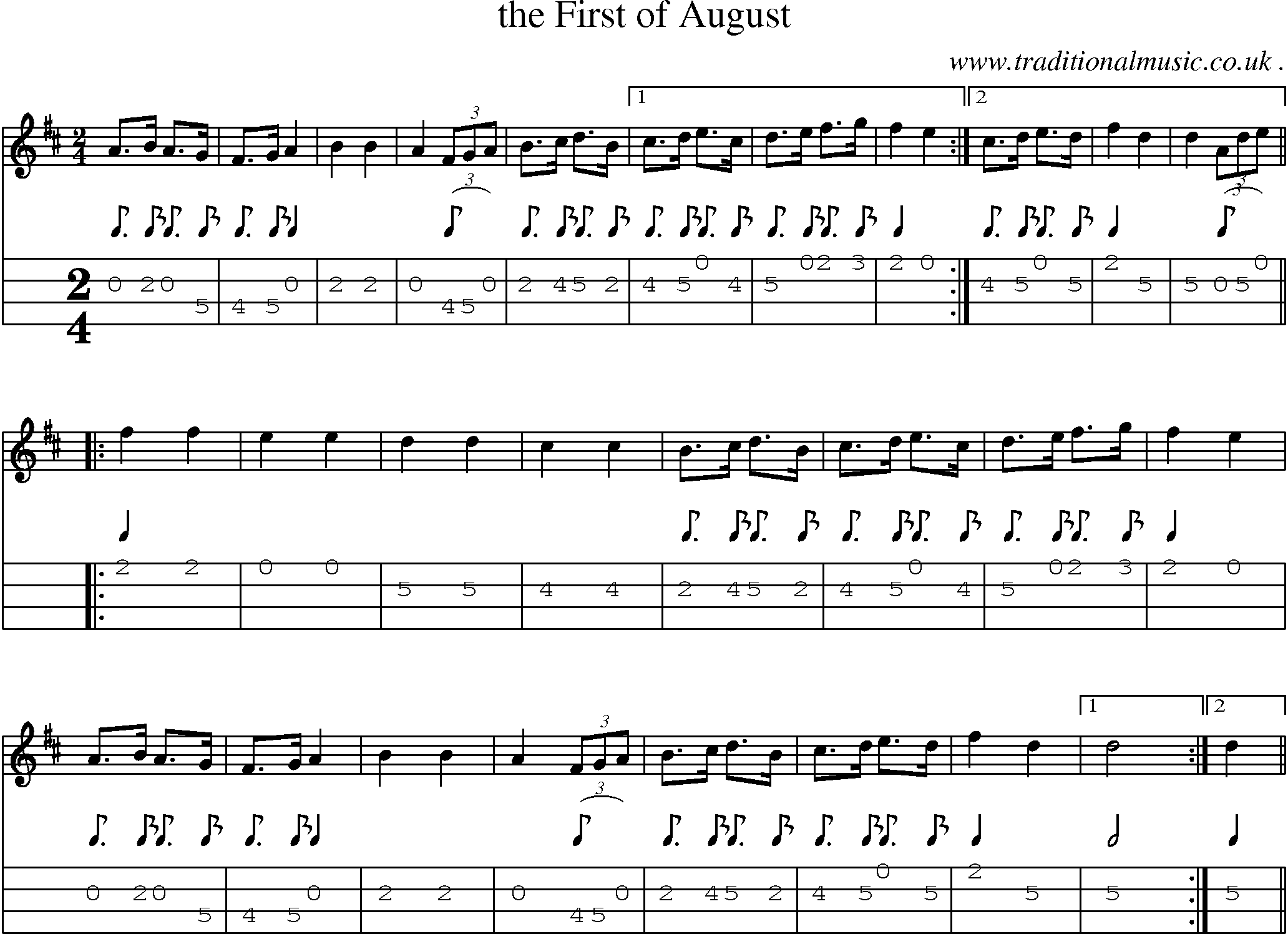 Sheet-Music and Mandolin Tabs for The First Of August