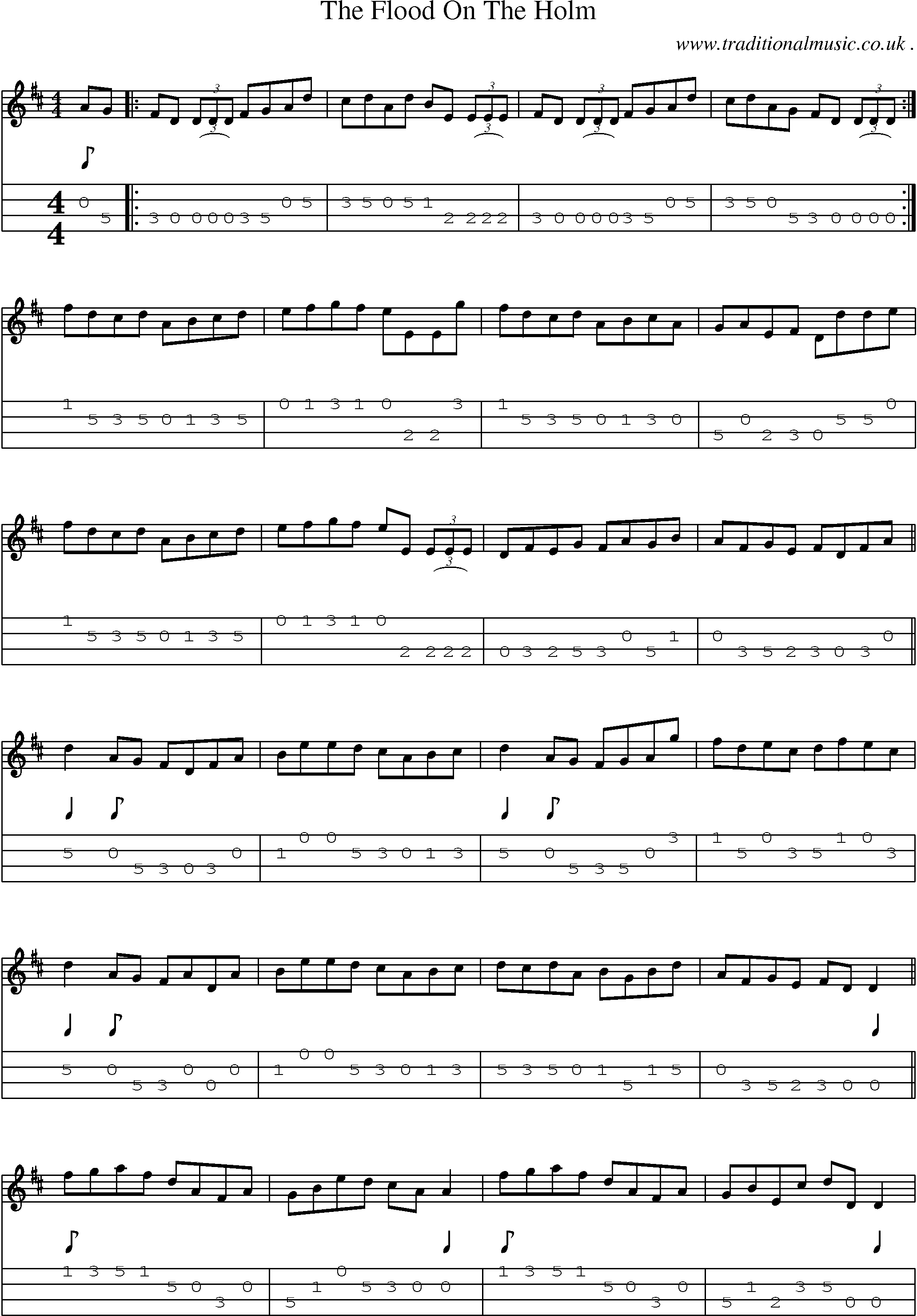 Sheet-Music and Mandolin Tabs for The Flood On The Holm