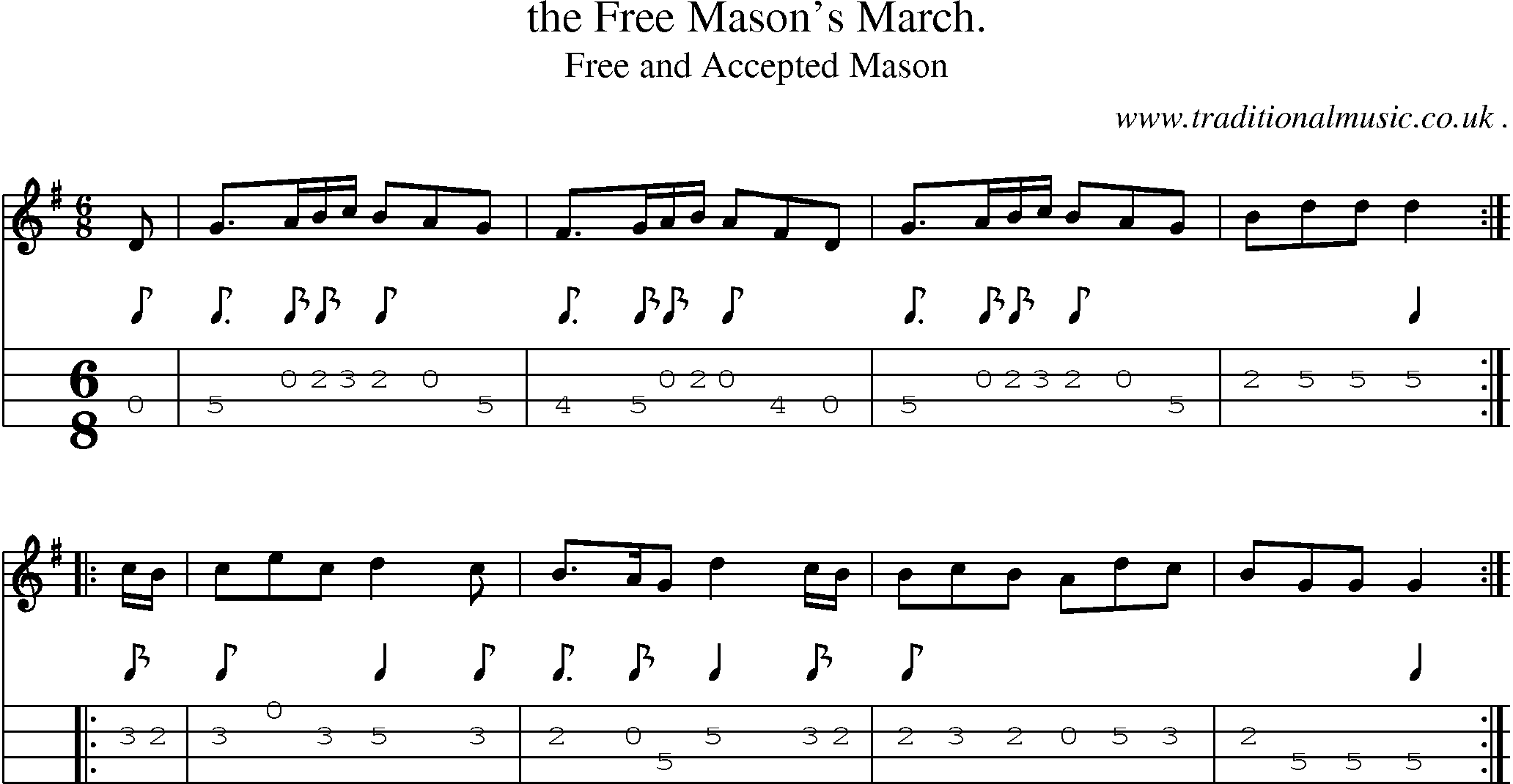 Sheet-Music and Mandolin Tabs for The Free Masons March