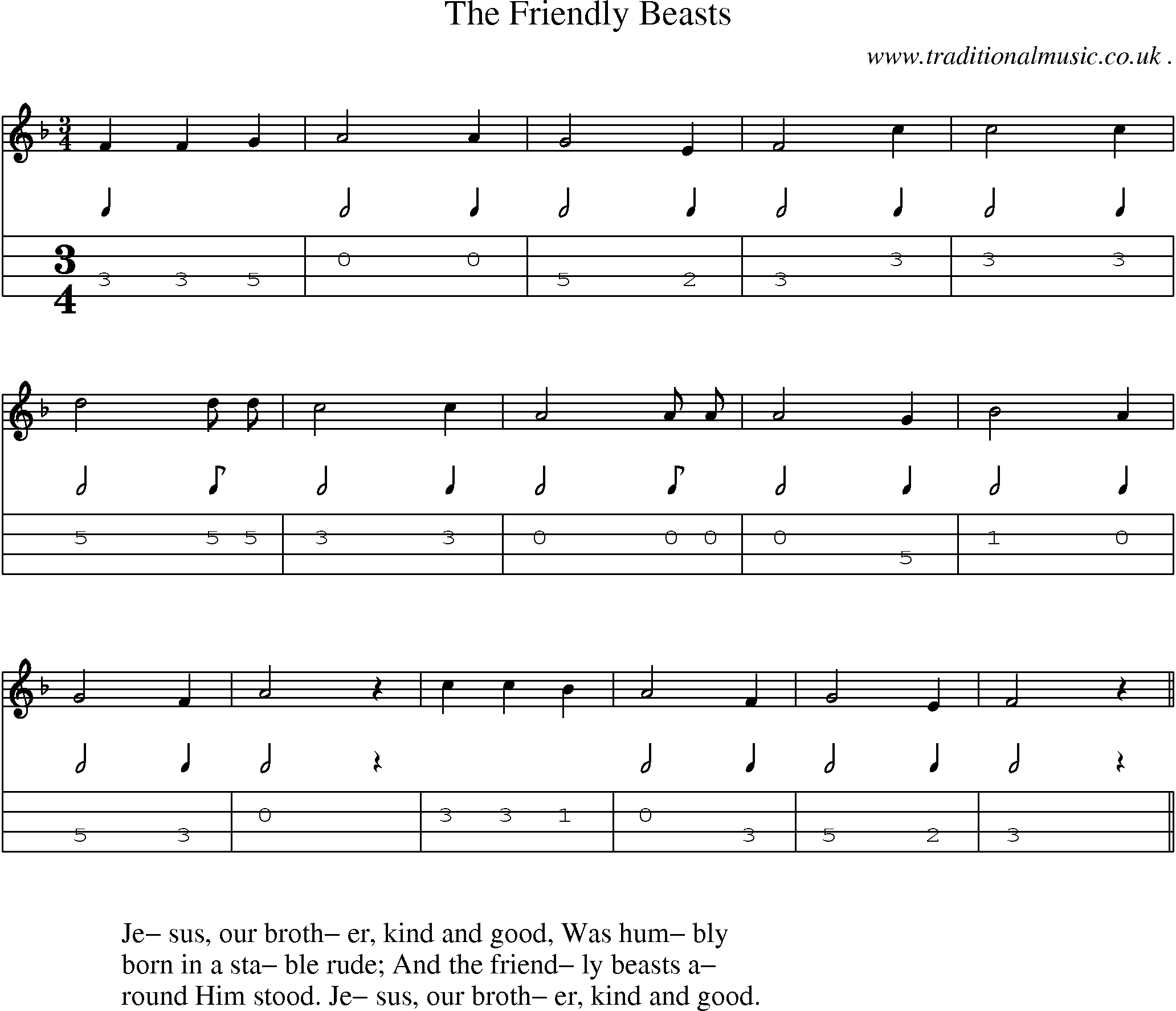 Sheet-Music and Mandolin Tabs for The Friendly Beasts