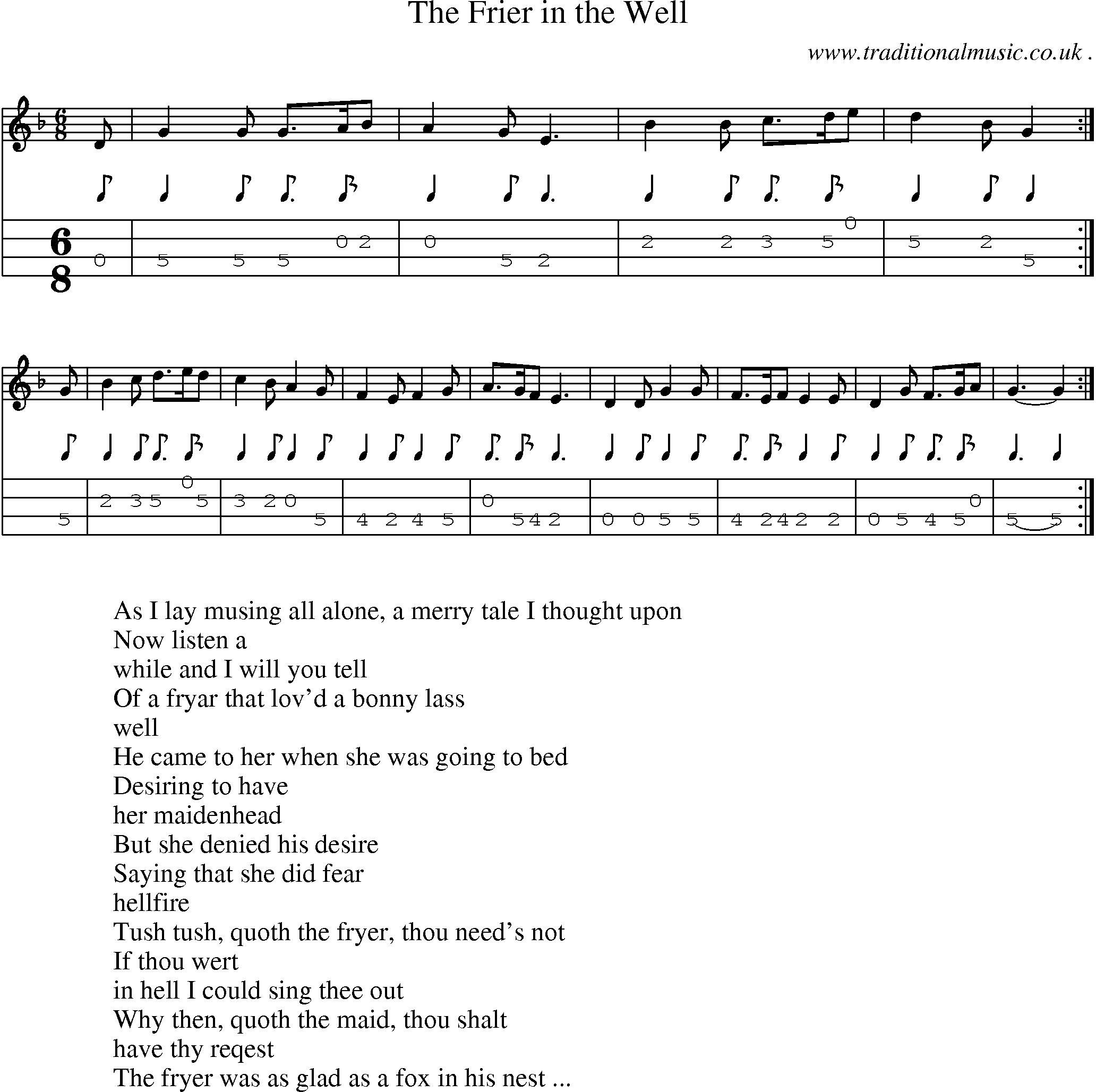 Sheet-Music and Mandolin Tabs for The Frier In The Well