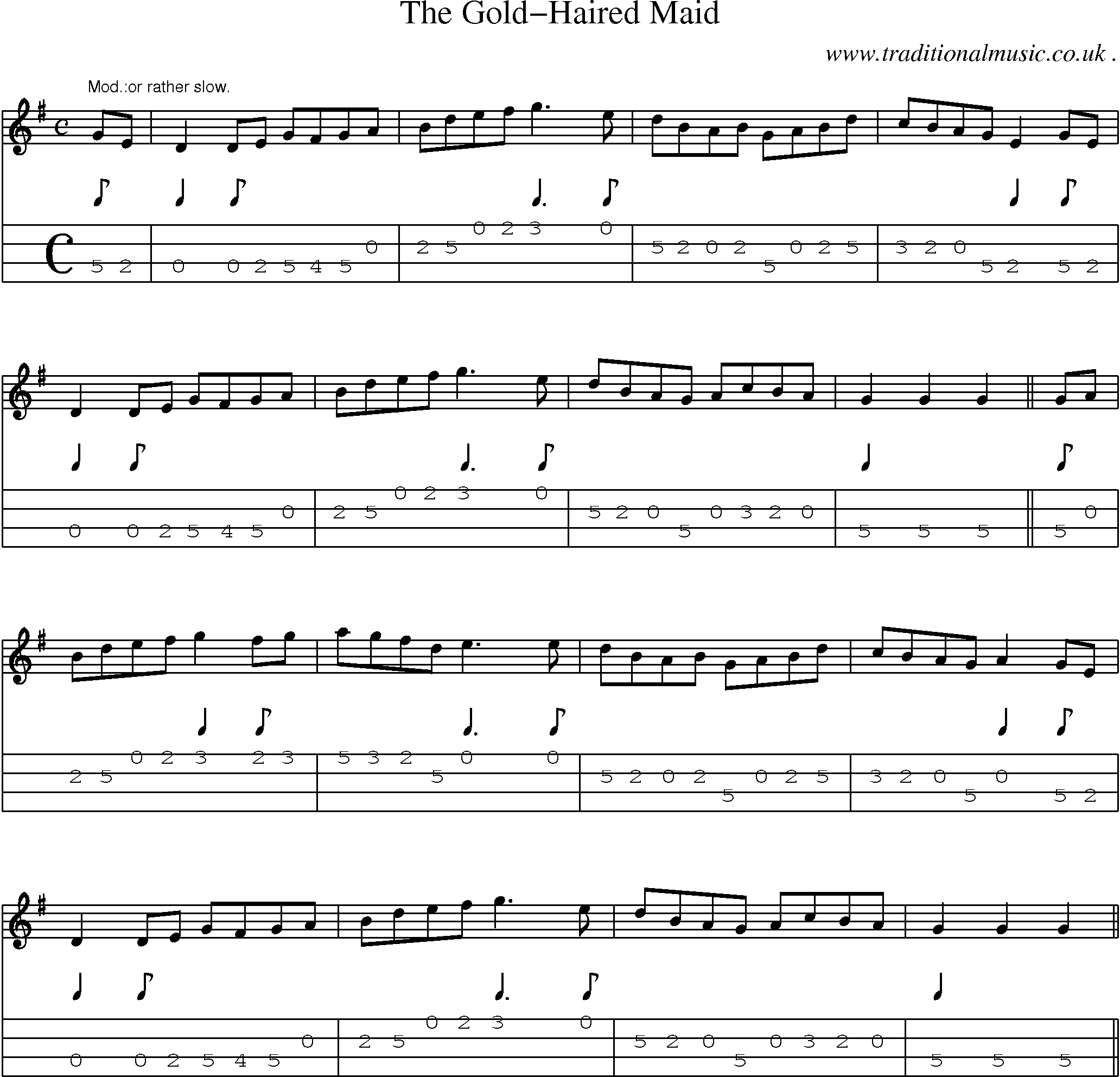 Sheet-Music and Mandolin Tabs for The Gold-haired Maid