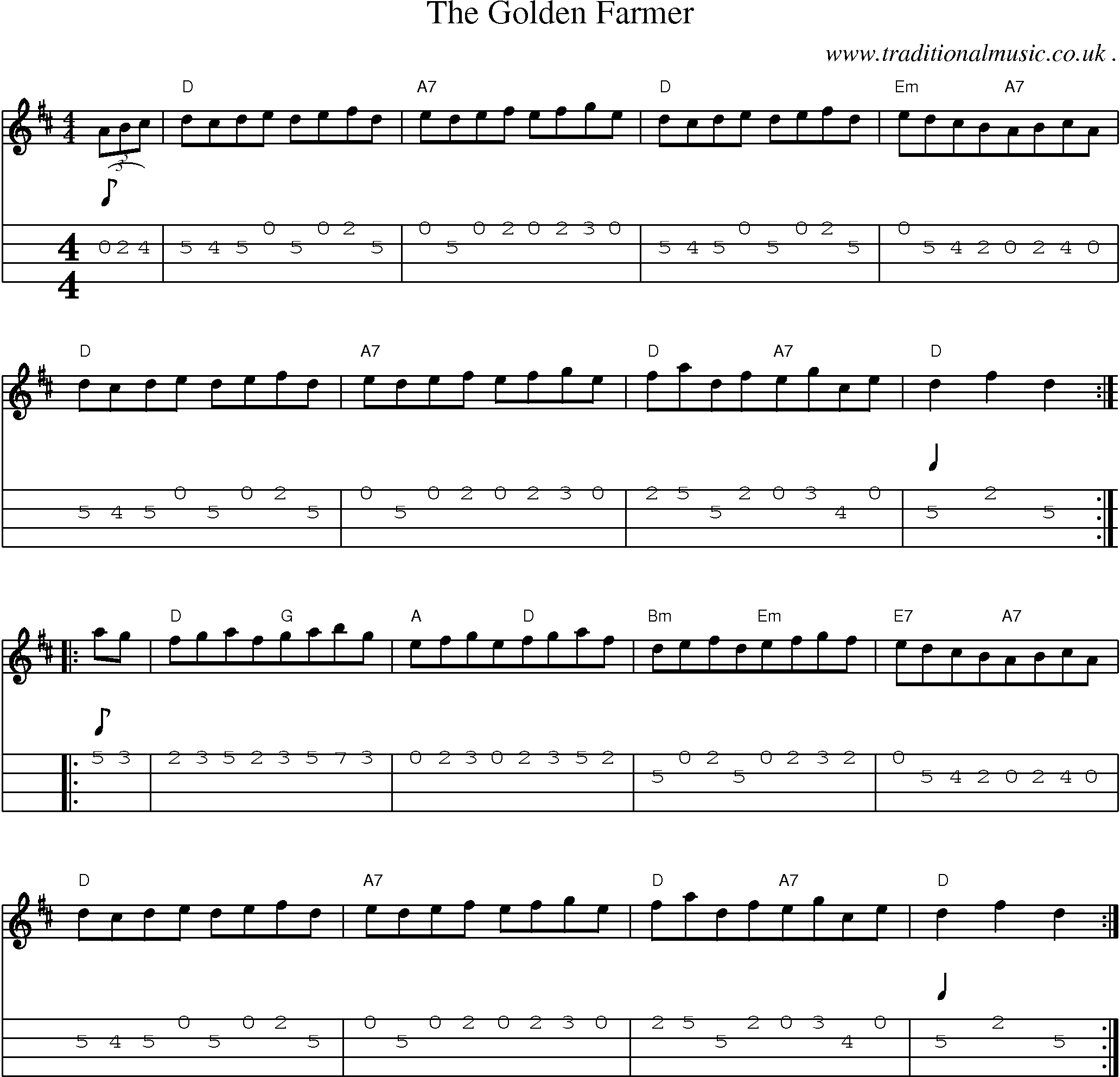 Sheet-Music and Mandolin Tabs for The Golden Farmer