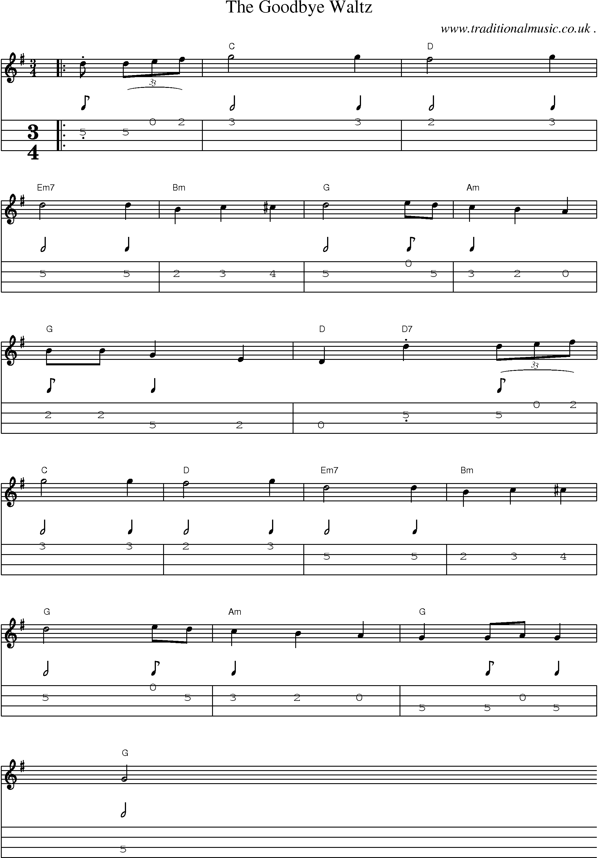 Sheet-Music and Mandolin Tabs for The Goodbye Waltz
