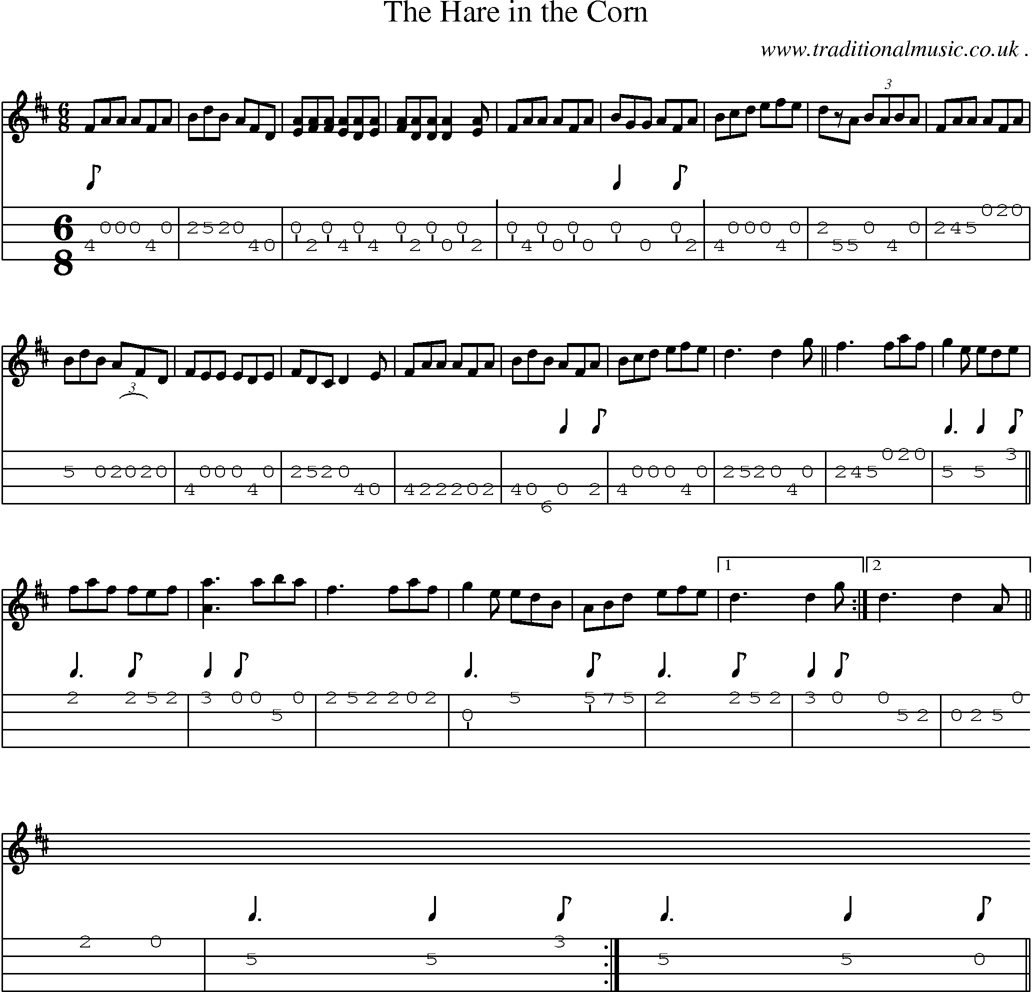 Sheet-Music and Mandolin Tabs for The Hare In The Corn