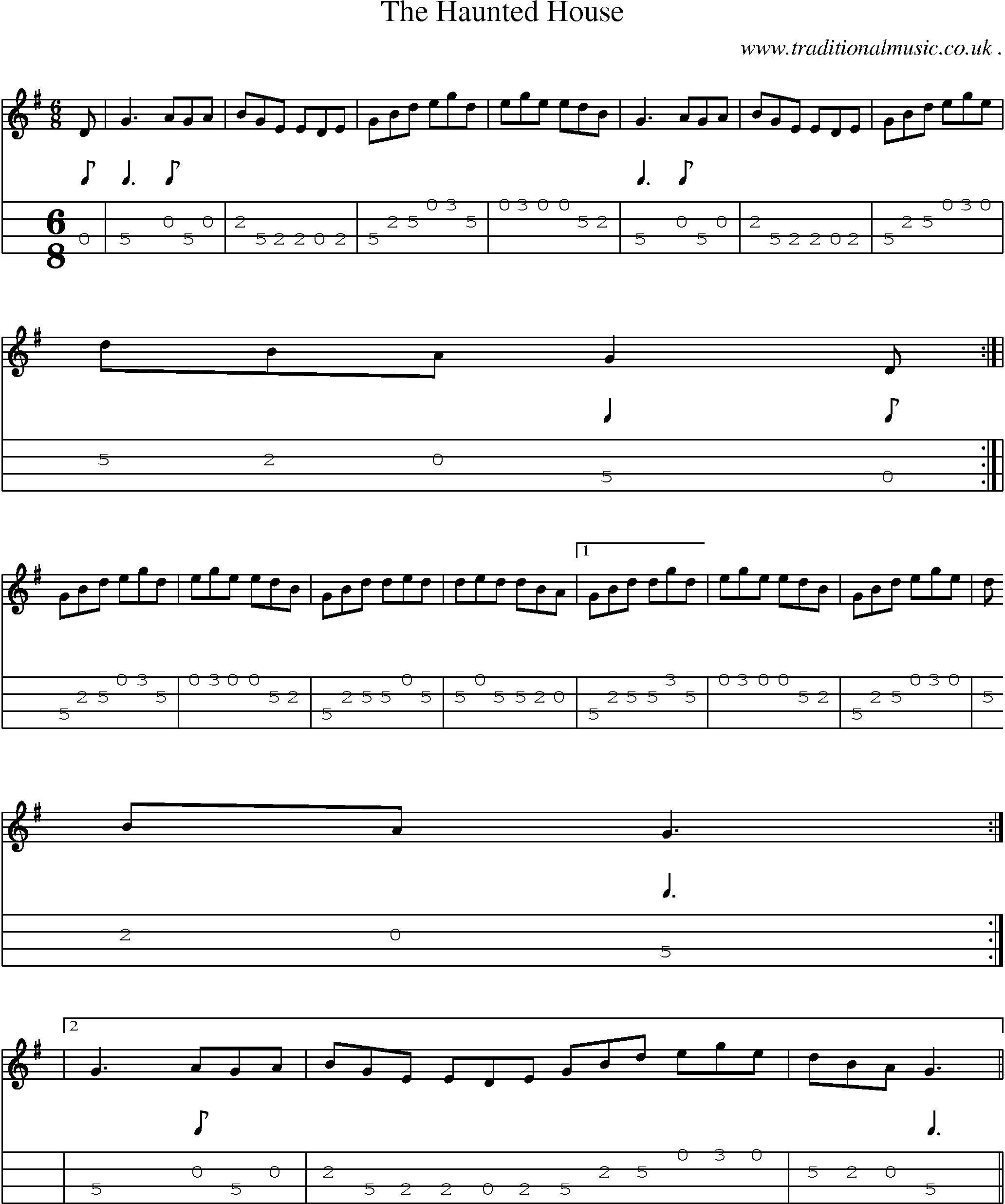 Sheet-Music and Mandolin Tabs for The Haunted House