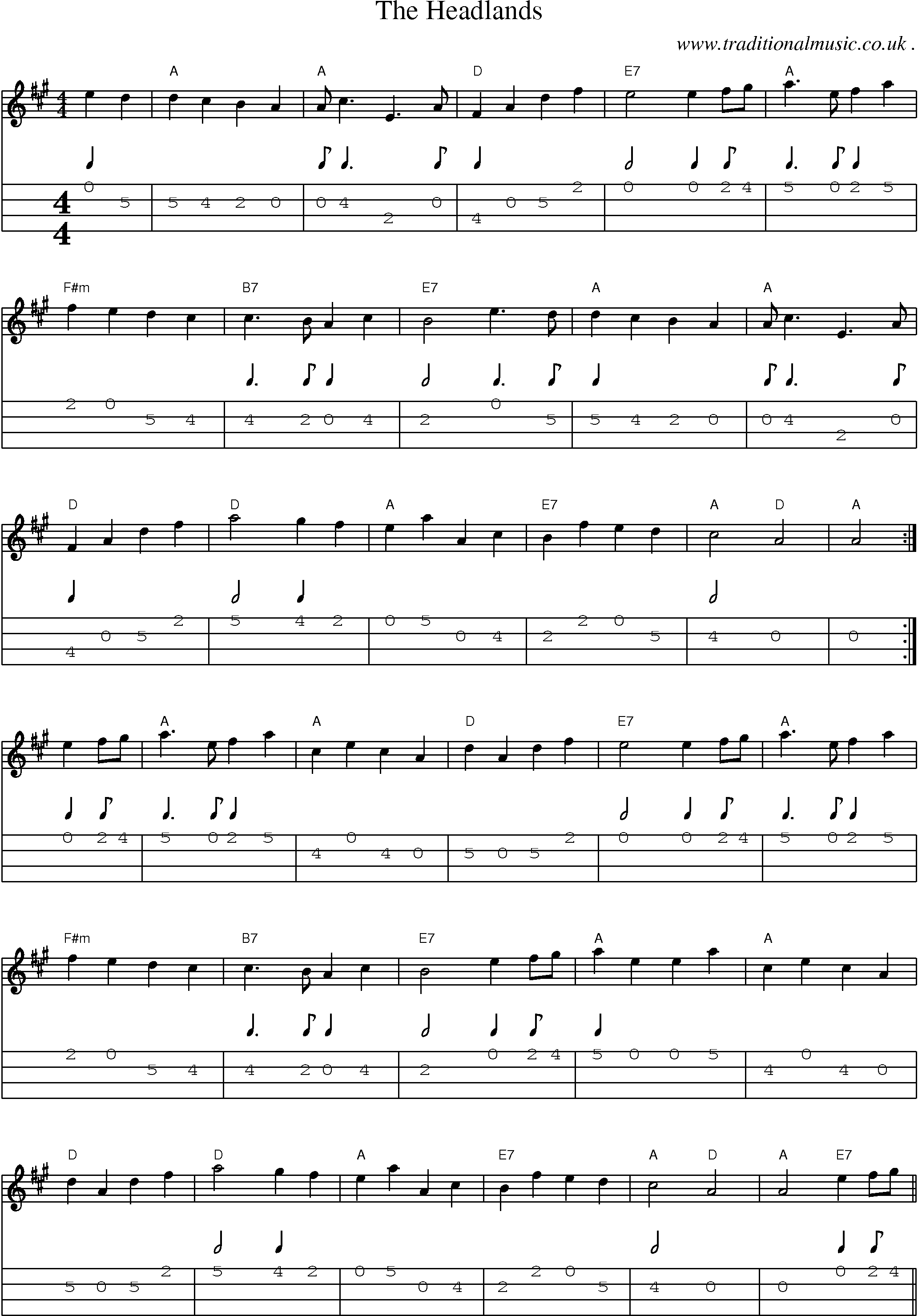 Sheet-Music and Mandolin Tabs for The Headlands