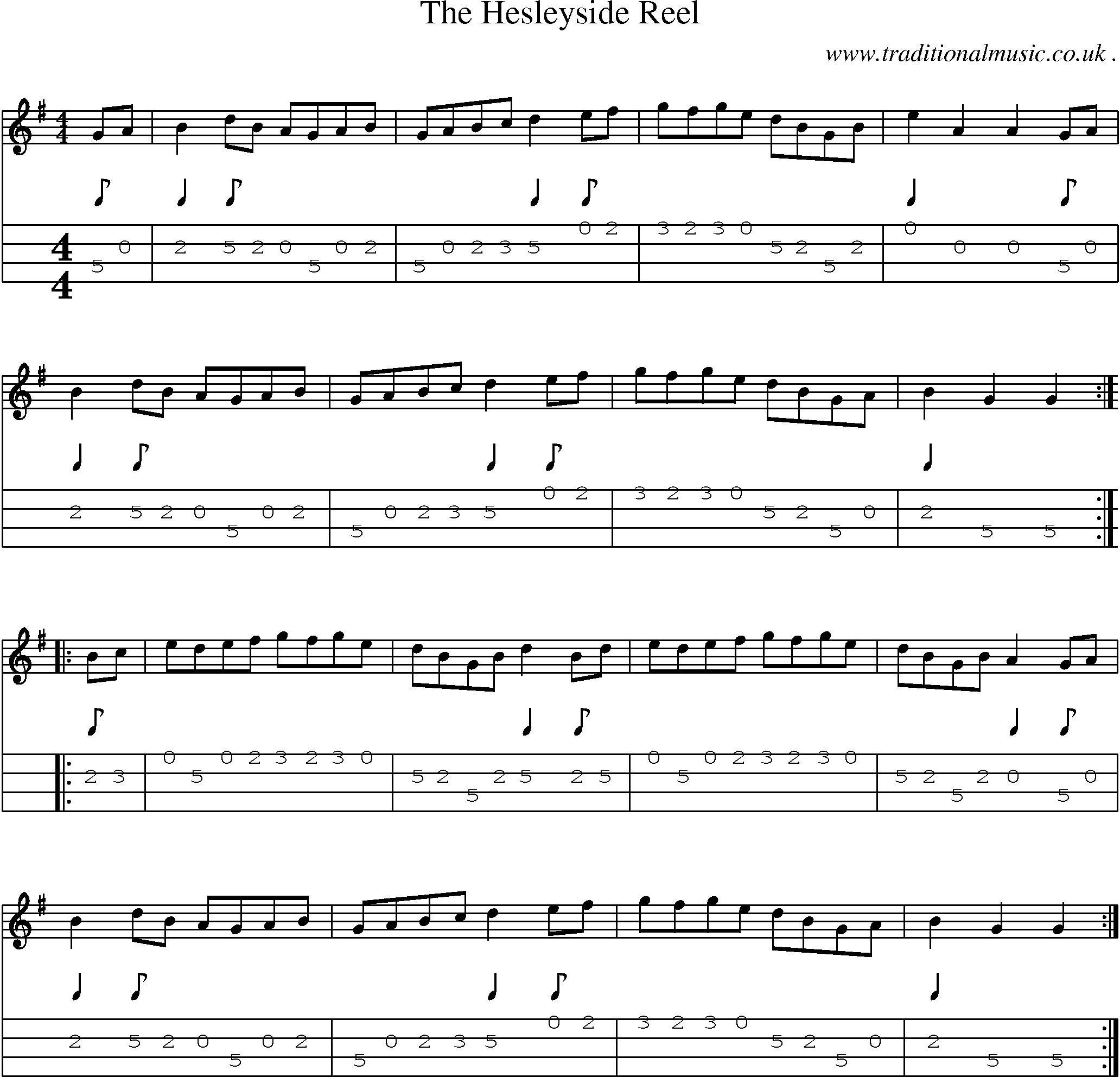 Sheet-Music and Mandolin Tabs for The Hesleyside Reel
