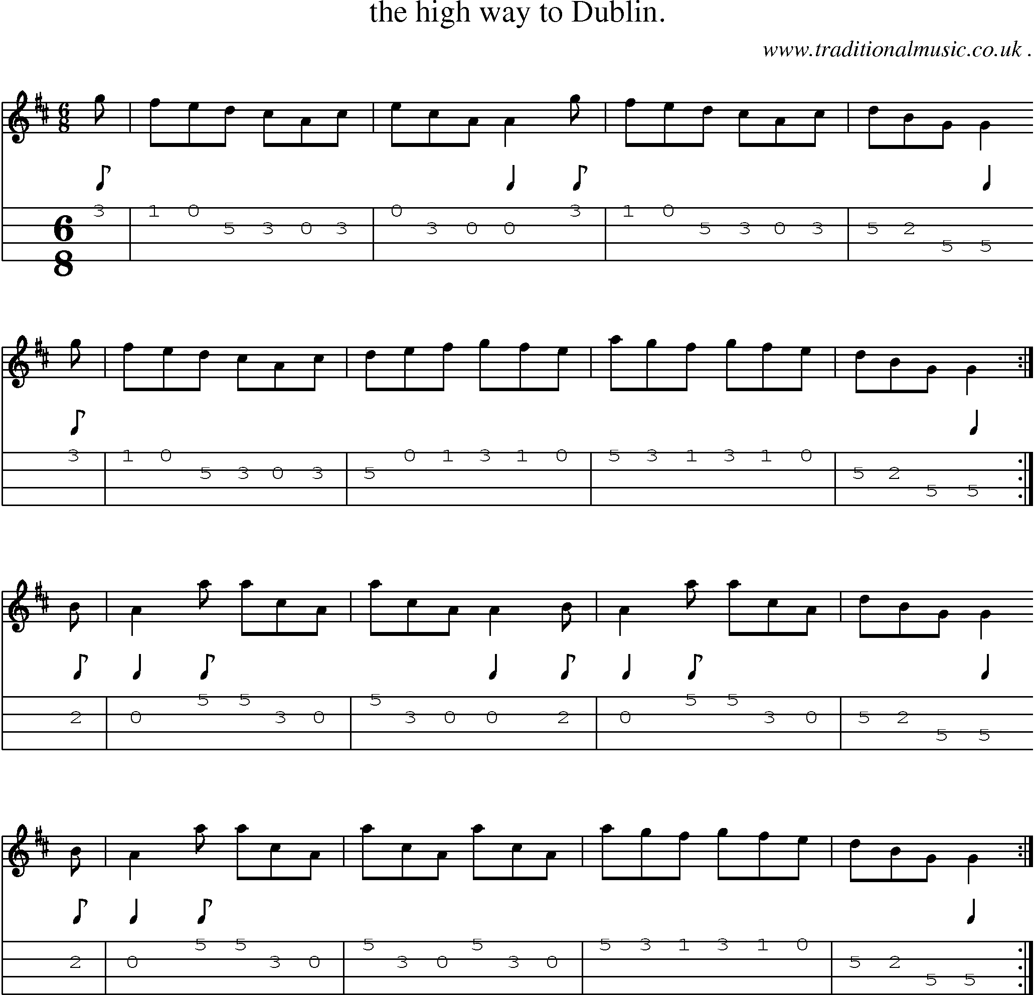 Sheet-Music and Mandolin Tabs for The High Way To Dublin