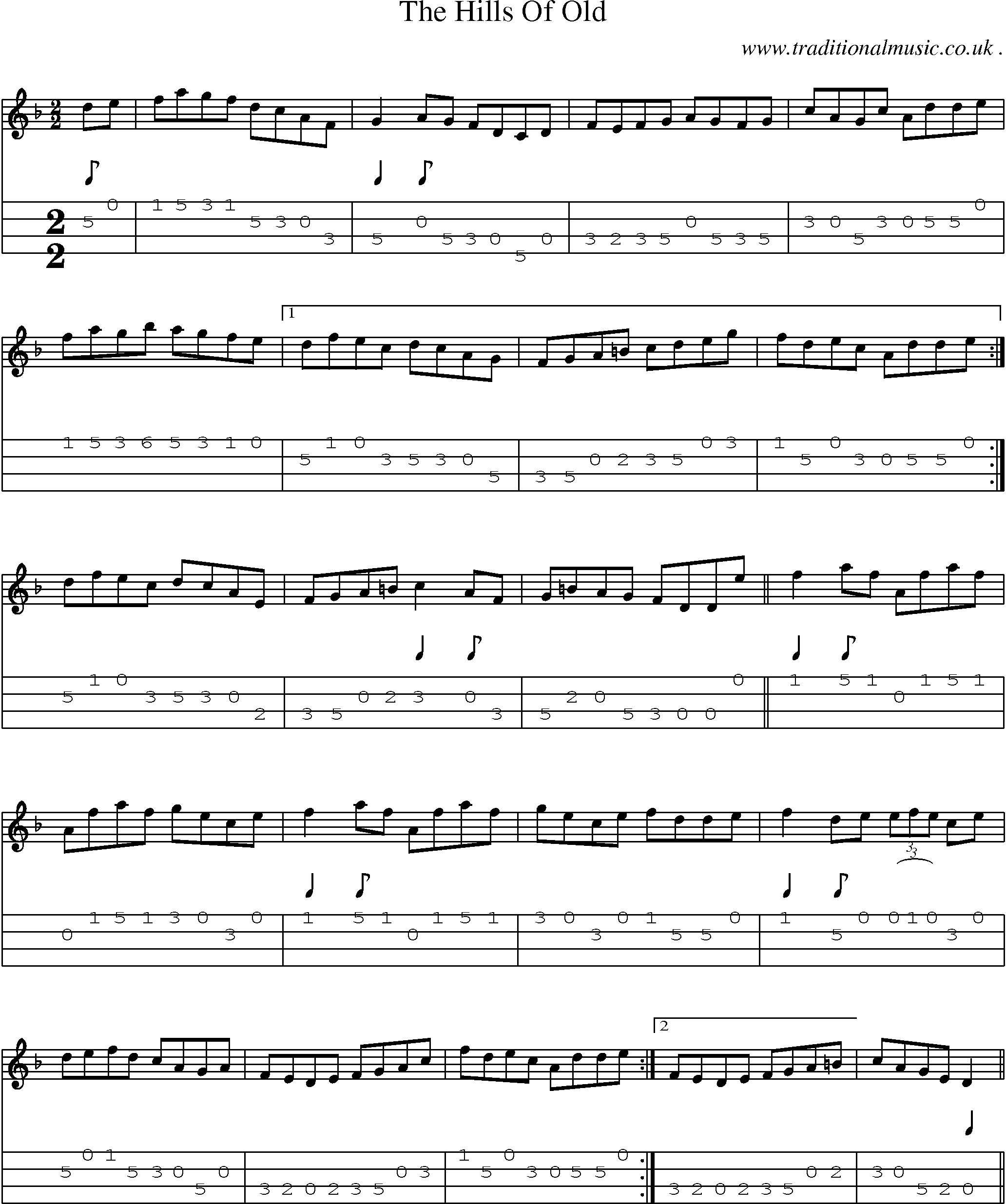 Sheet-Music and Mandolin Tabs for The Hills Of Old