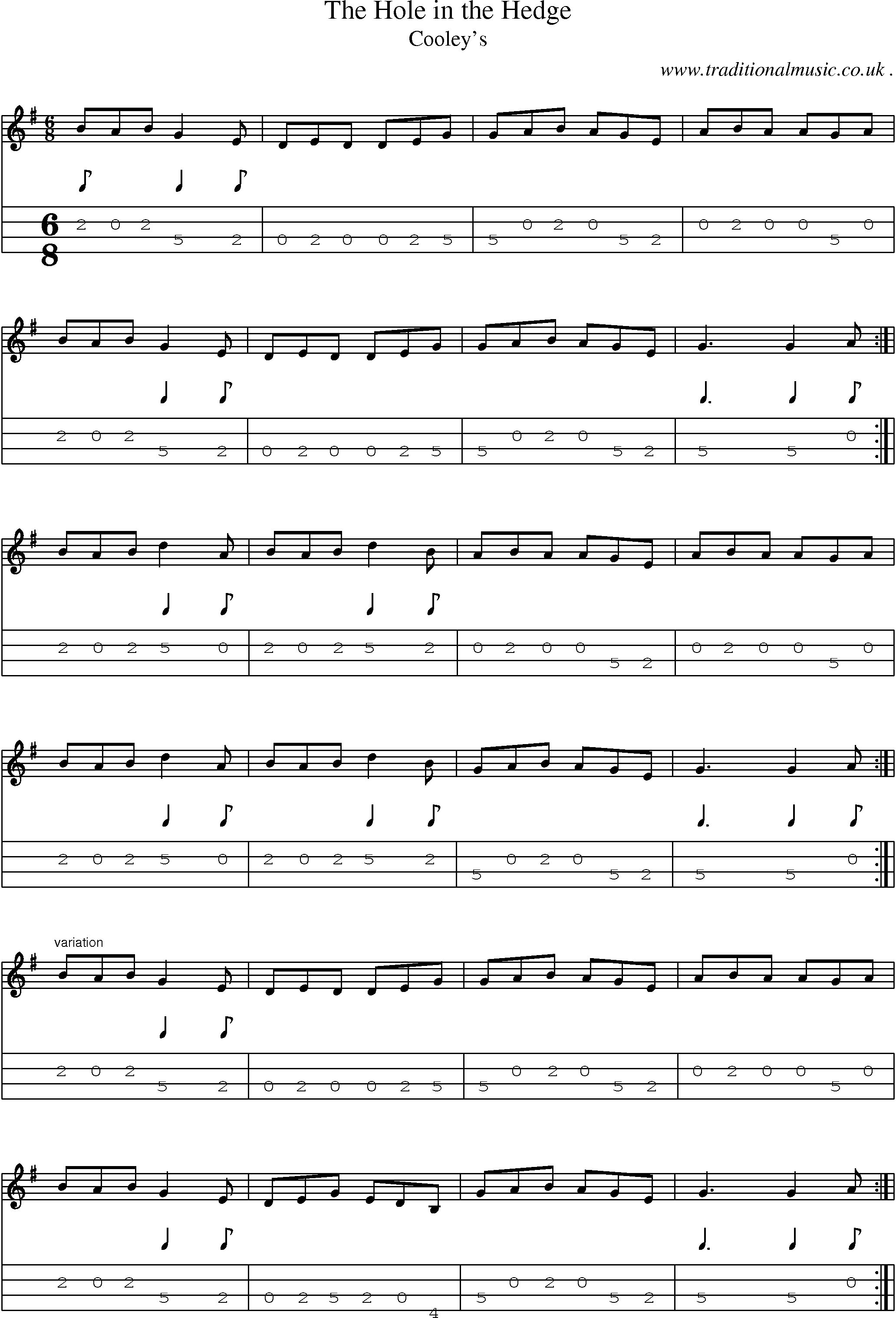 Sheet-Music and Mandolin Tabs for The Hole In The Hedge