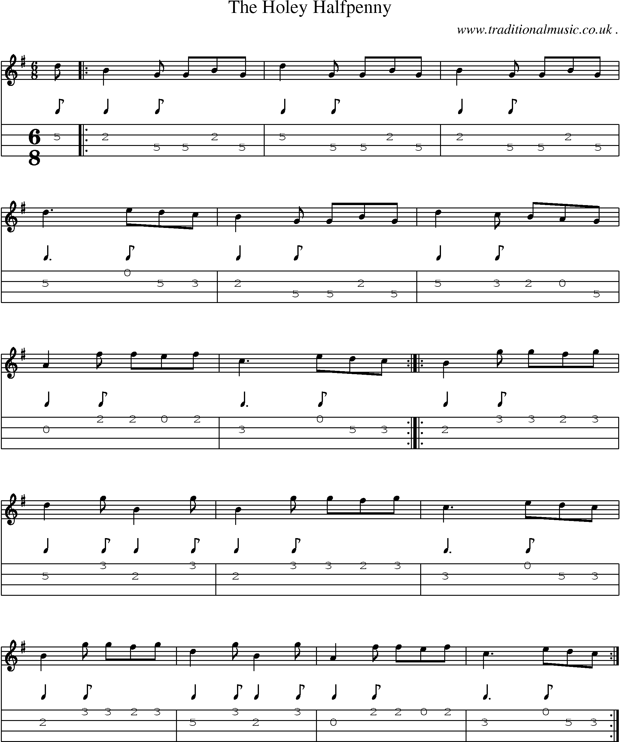 Sheet-Music and Mandolin Tabs for The Holey Halfpenny