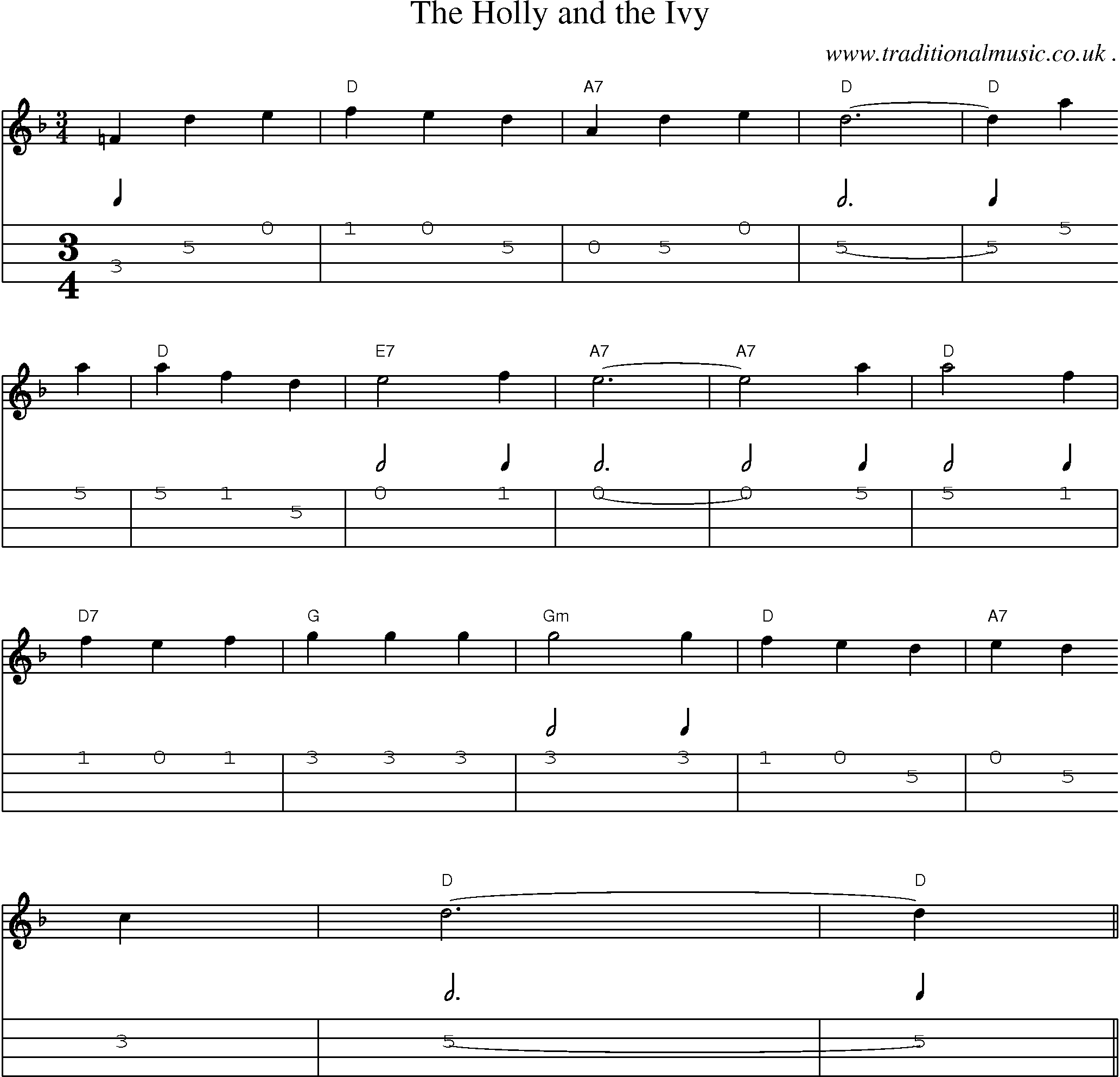 Sheet-Music and Mandolin Tabs for The Holly And The Ivy