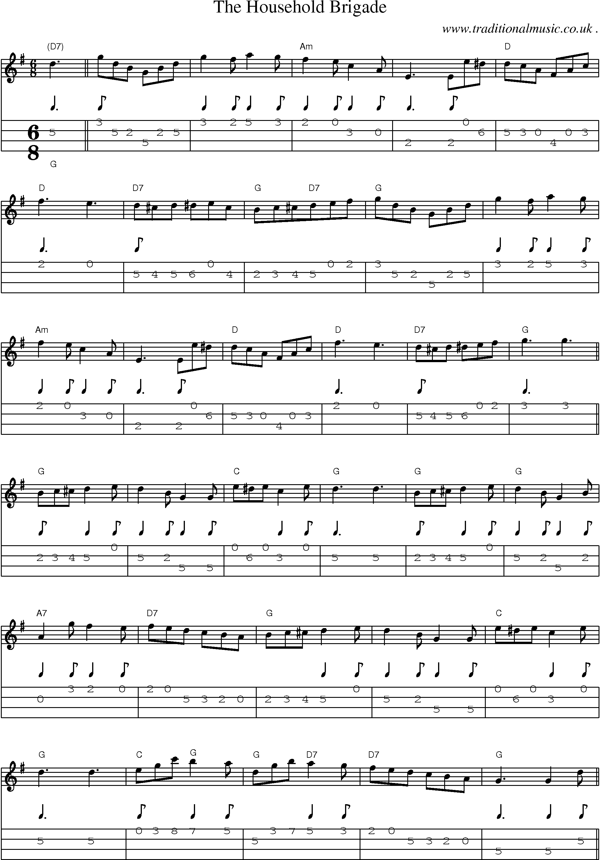 Sheet-Music and Mandolin Tabs for The Household Brigade