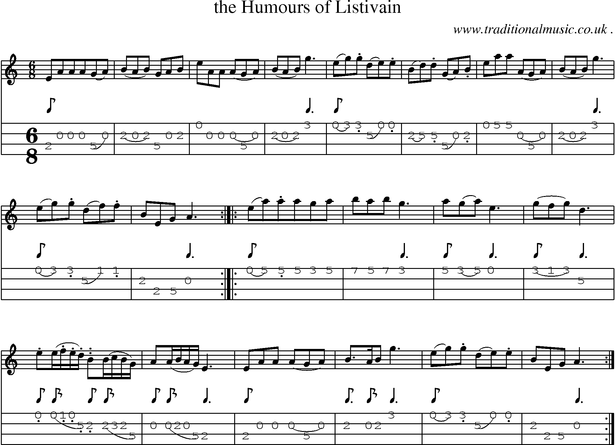 Sheet-Music and Mandolin Tabs for The Humours Of Listivain