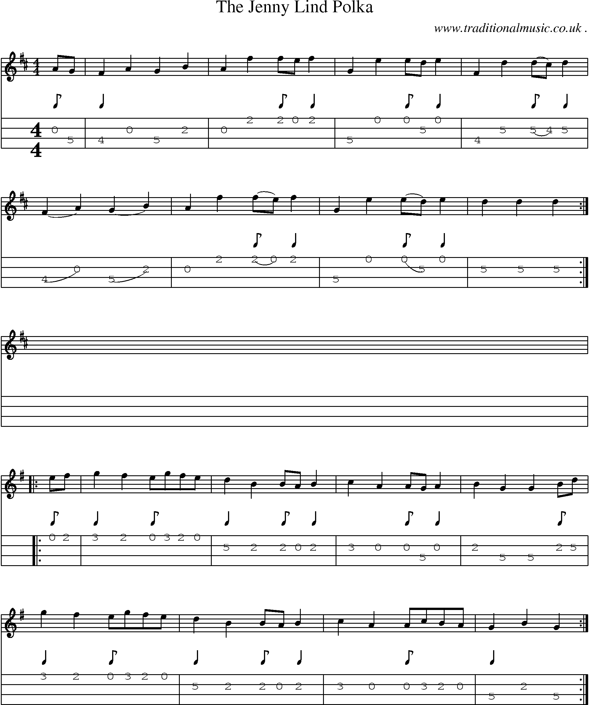 Sheet-Music and Mandolin Tabs for The Jenny Lind Polka