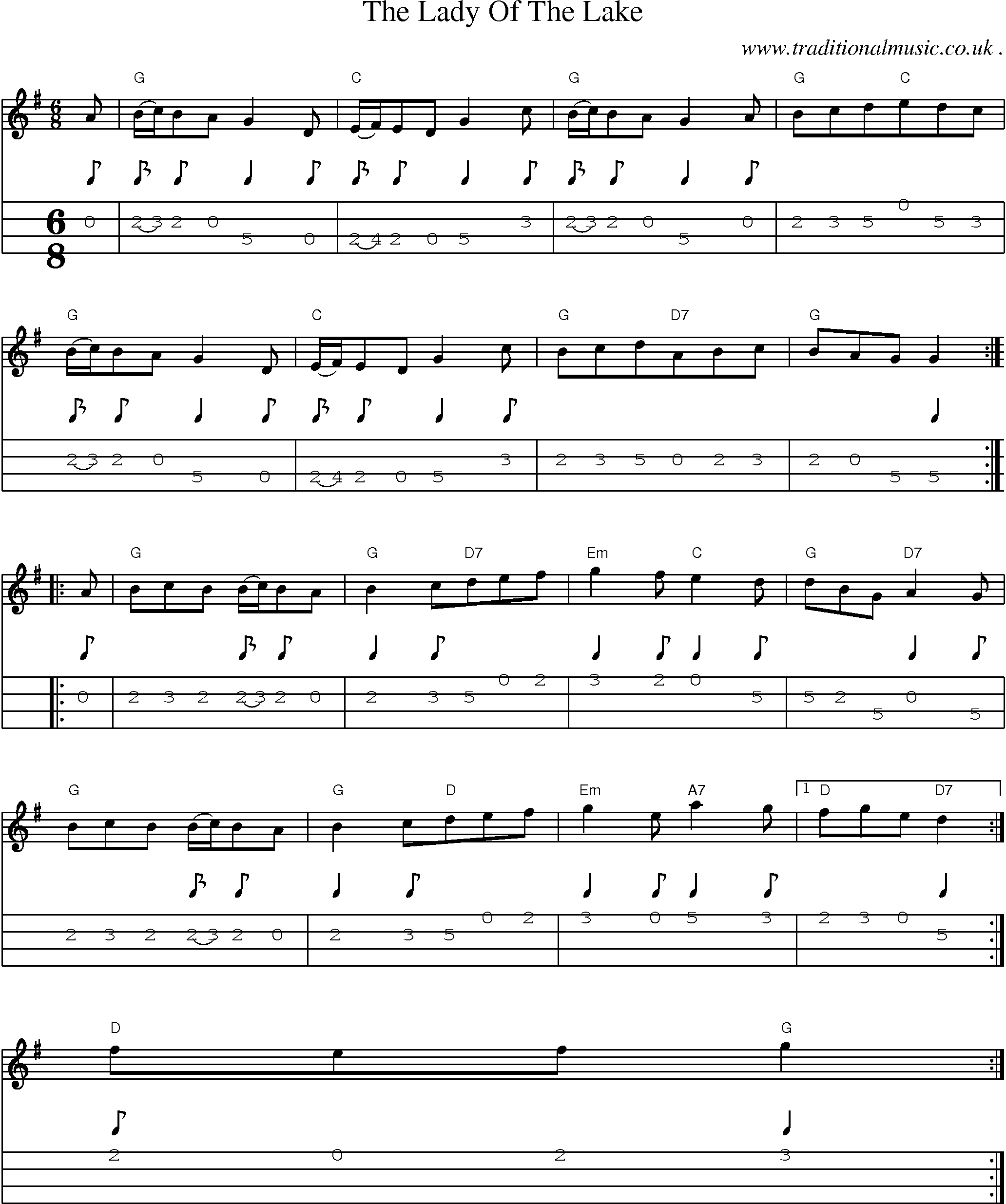 Sheet-Music and Mandolin Tabs for The Lady Of The Lake