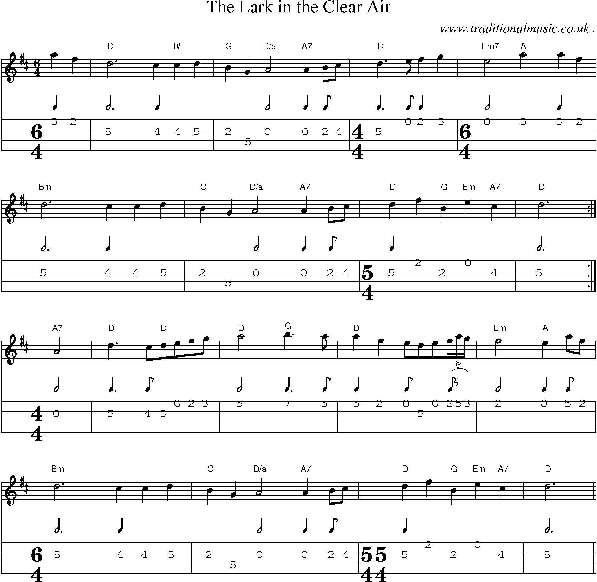 Sheet-Music and Mandolin Tabs for The Lark In The Clear Air