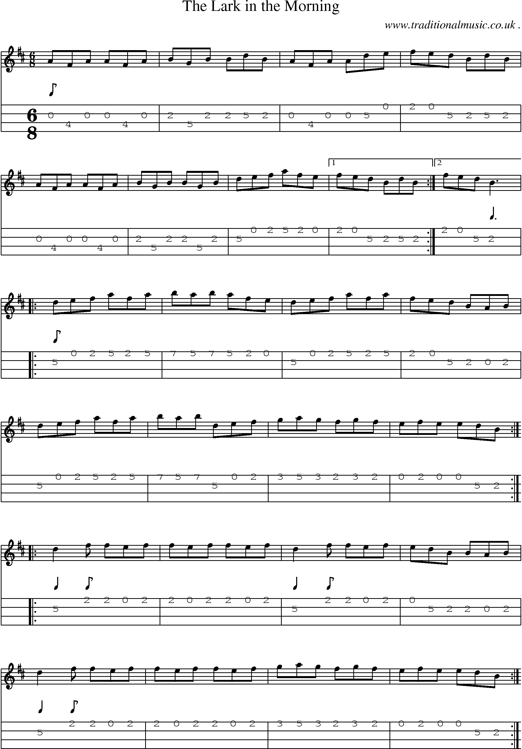 Sheet-Music and Mandolin Tabs for The Lark In The Morning