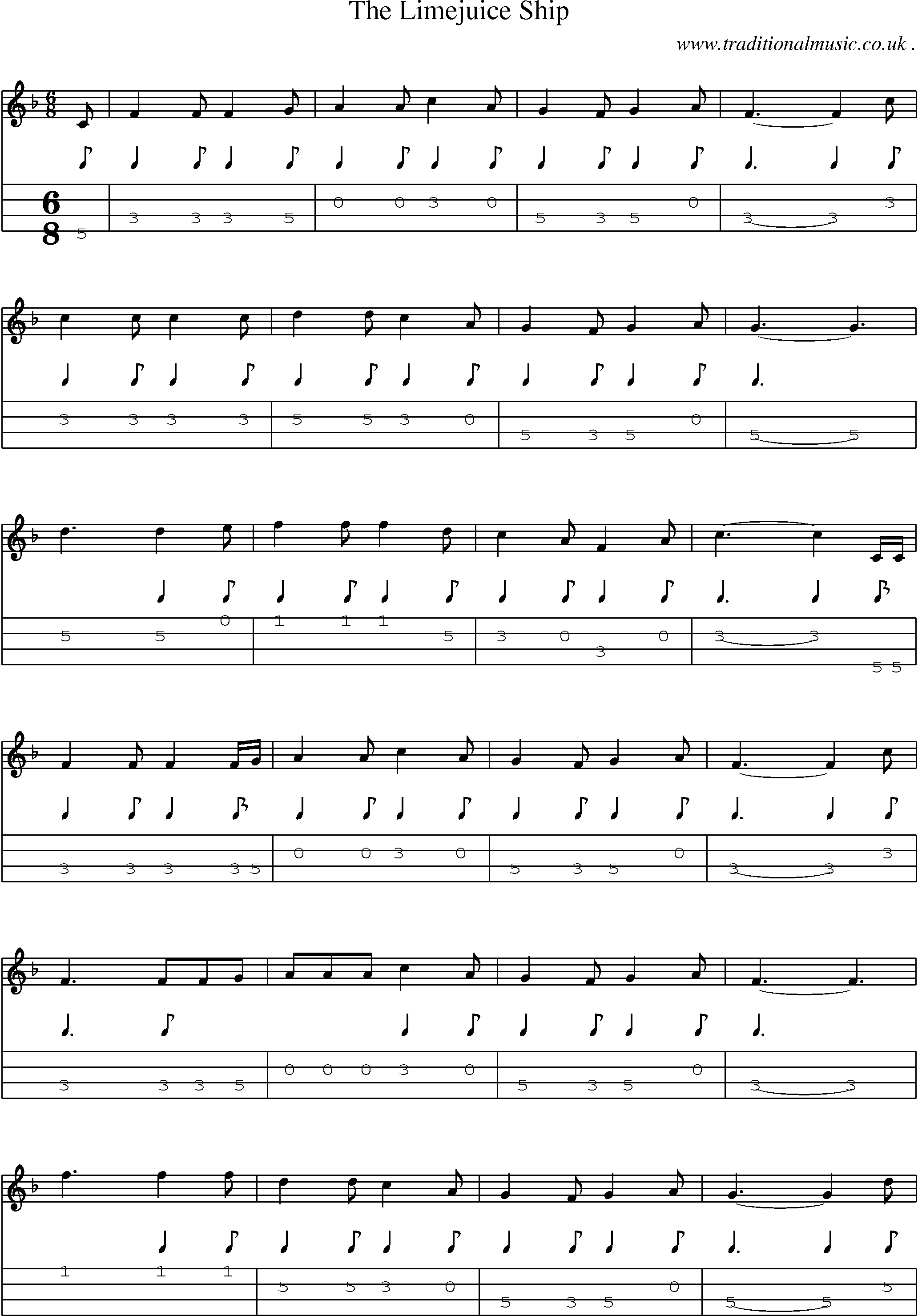 Sheet-Music and Mandolin Tabs for The Limejuice Ship
