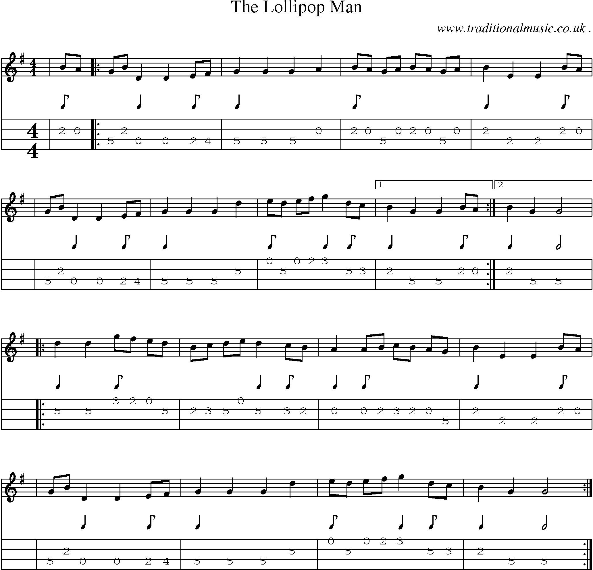 Sheet-Music and Mandolin Tabs for The Lollipop Man